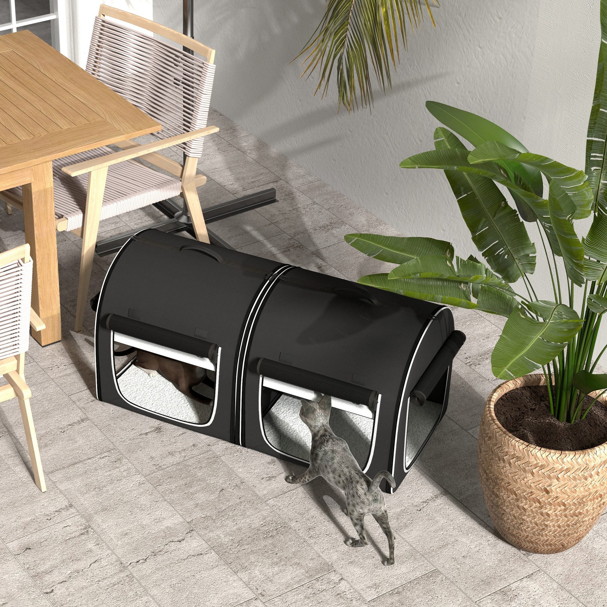 PawHut 39" Portable Soft-Sided Cat Carrier, Travel Pet Carrier with Divider, Two Compartments, Soft Cushions, & Storage Bag, Black