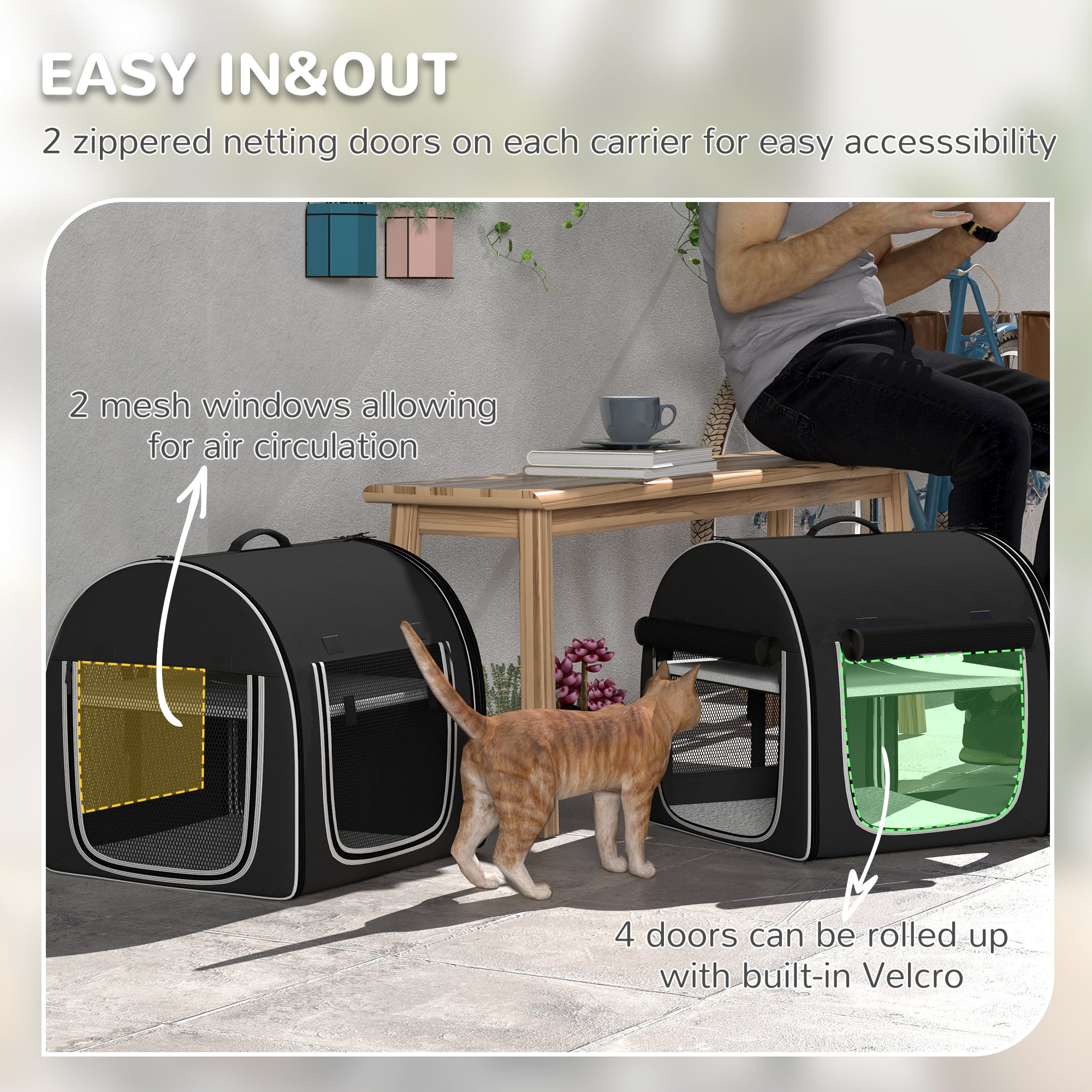 PawHut 39" Portable Soft-Sided Cat Carrier, Travel Pet Carrier with Divider, Two Compartments, Soft Cushions, & Storage Bag, Black