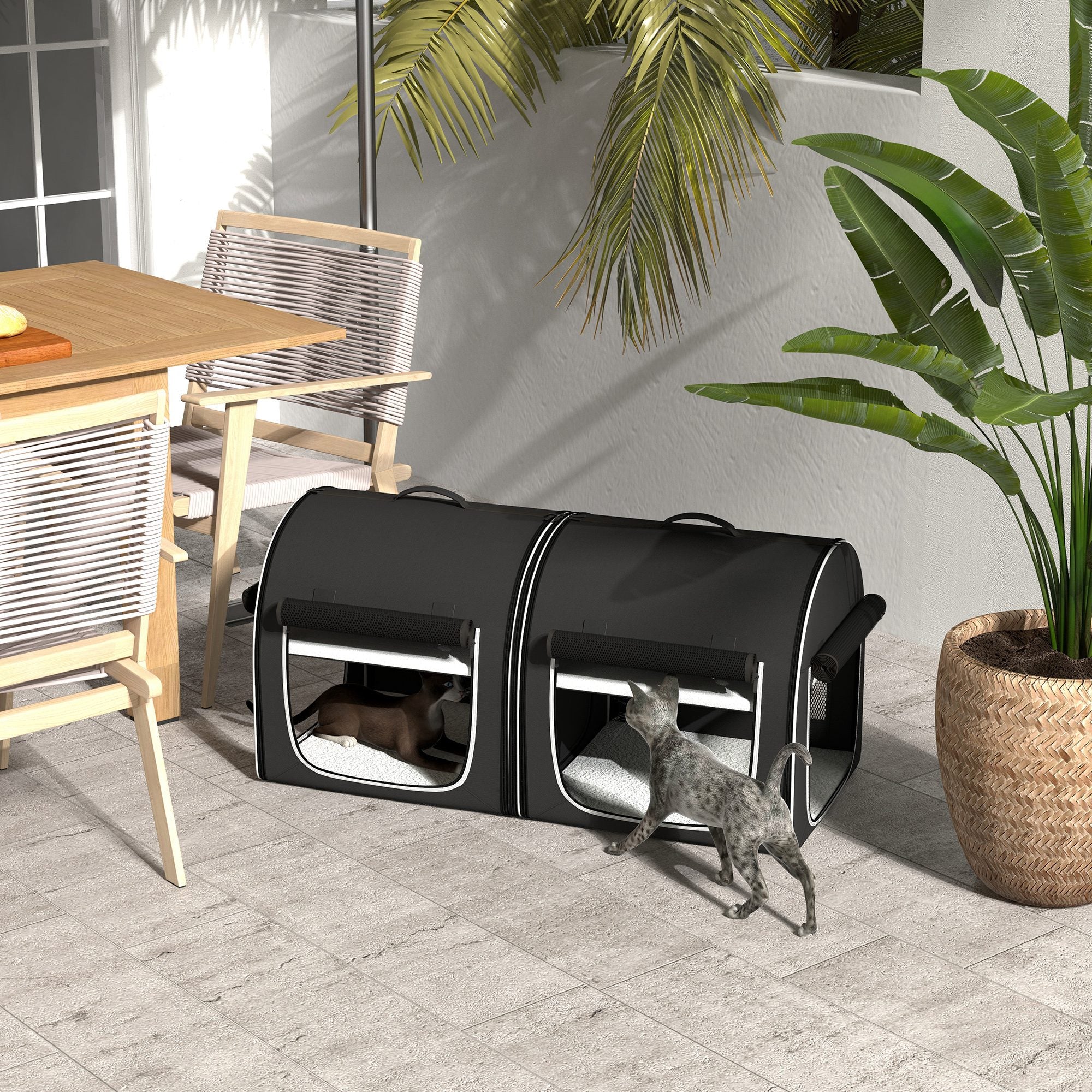 PawHut 39" Portable Soft-Sided Cat Carrier, Travel Pet Carrier with Divider, Two Compartments, Soft Cushions, & Storage Bag, Black