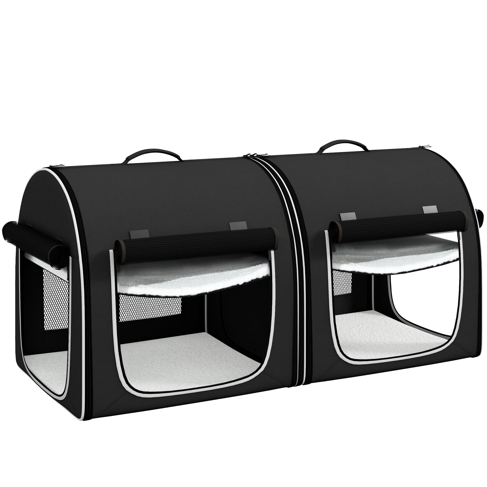 PawHut 39" Portable Soft-Sided Cat Carrier, Travel Pet Carrier with Divider, Two Compartments, Soft Cushions, & Storage Bag, Black