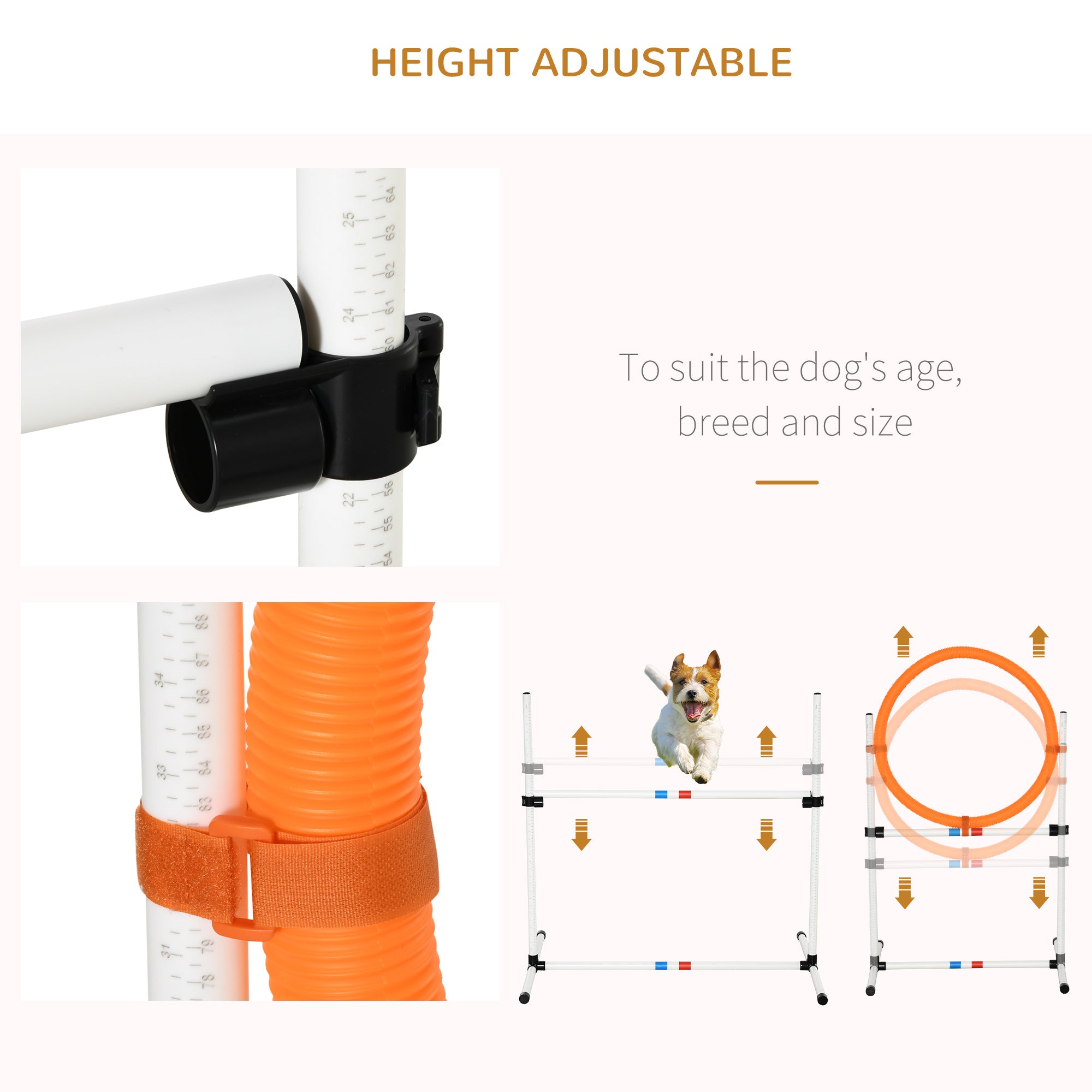 PawHut 3 Piece Dog Agility Training Equipment for Indoor & Outdoor, Dog Agility Equipment Set with High Jump, Jumping Ring, Weave Poles, Storage Bag, Withe, Blue and Orange