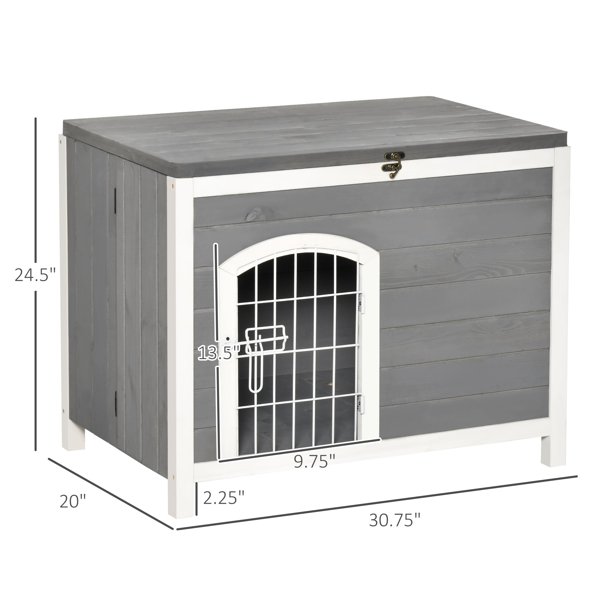 PawHut Foldable Wooden Dog House Raised Puppy Cage Kennel Cat Shelter for Indoor & Outdoor w/ Lockable Door Openable Roof Removable Bottom for Small and Medium Pets Grey