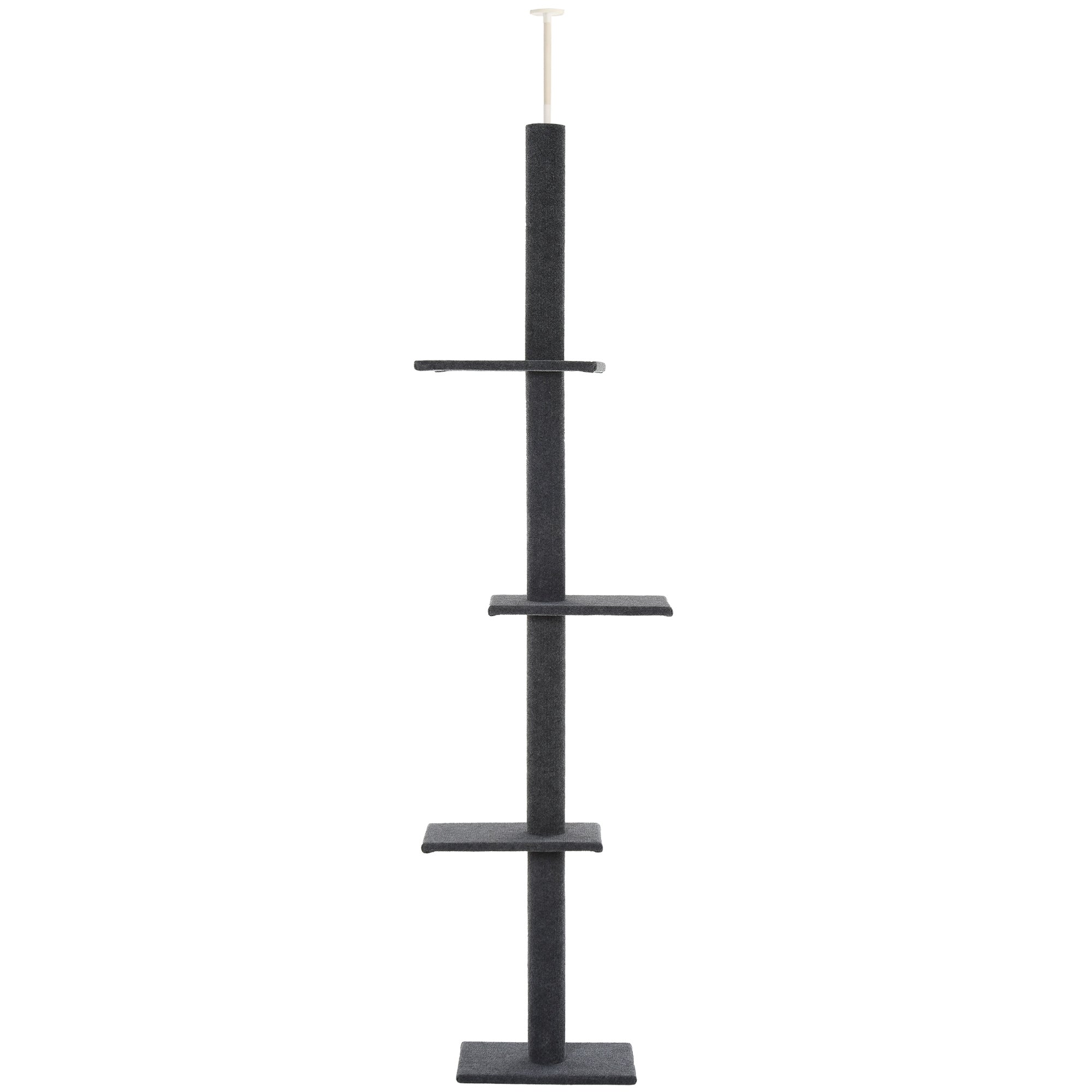 PawHut Floor-to-Ceiling Cat Tree Cat Climbing Tower with Sisal-Covered Scratching Posts Natural Cat Tree Activity Center for Kittens Cat Tower Furniture, Gray