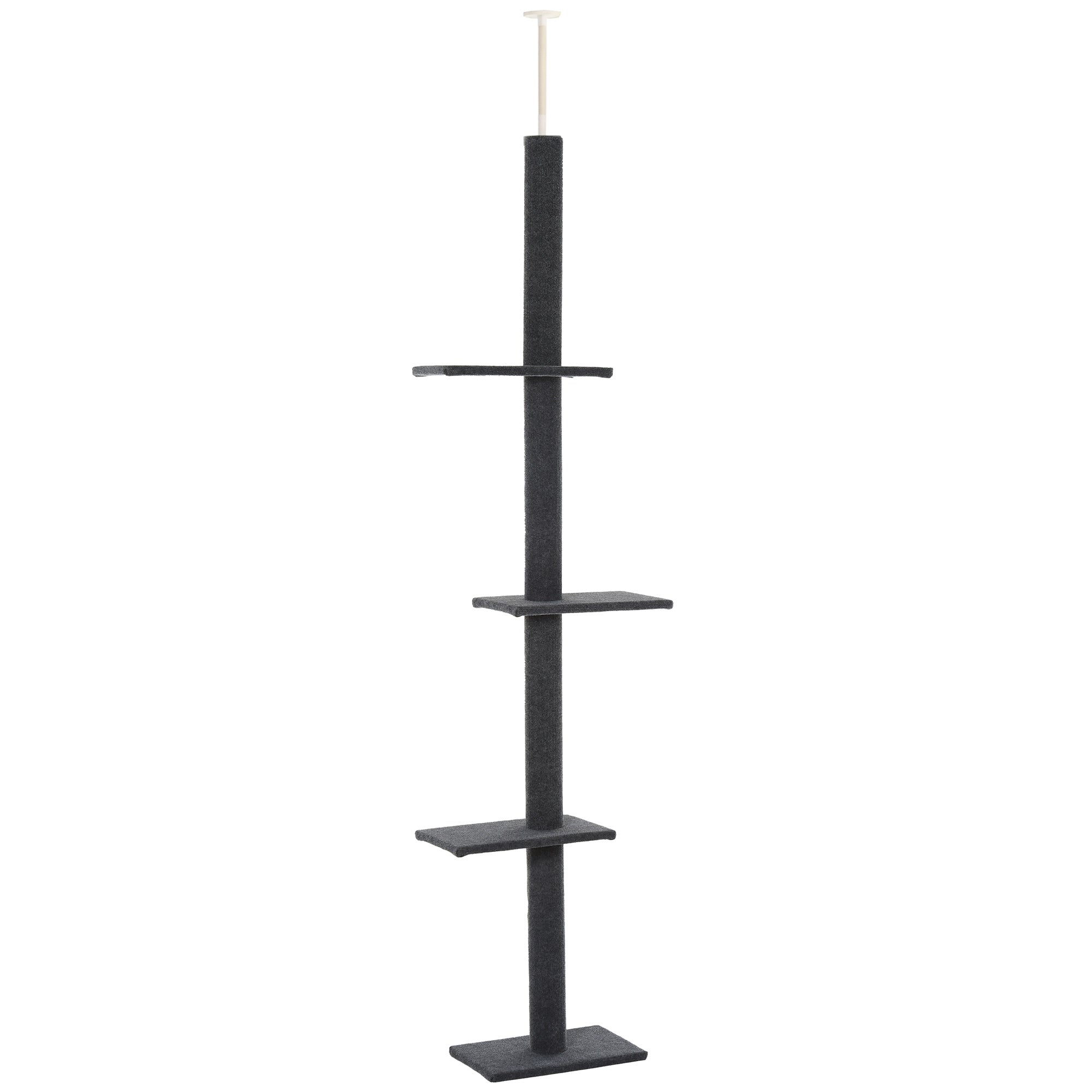 PawHut Floor-to-Ceiling Cat Tree Cat Climbing Tower with Sisal-Covered Scratching Posts Natural Cat Tree Activity Center for Kittens Cat Tower Furniture, Gray