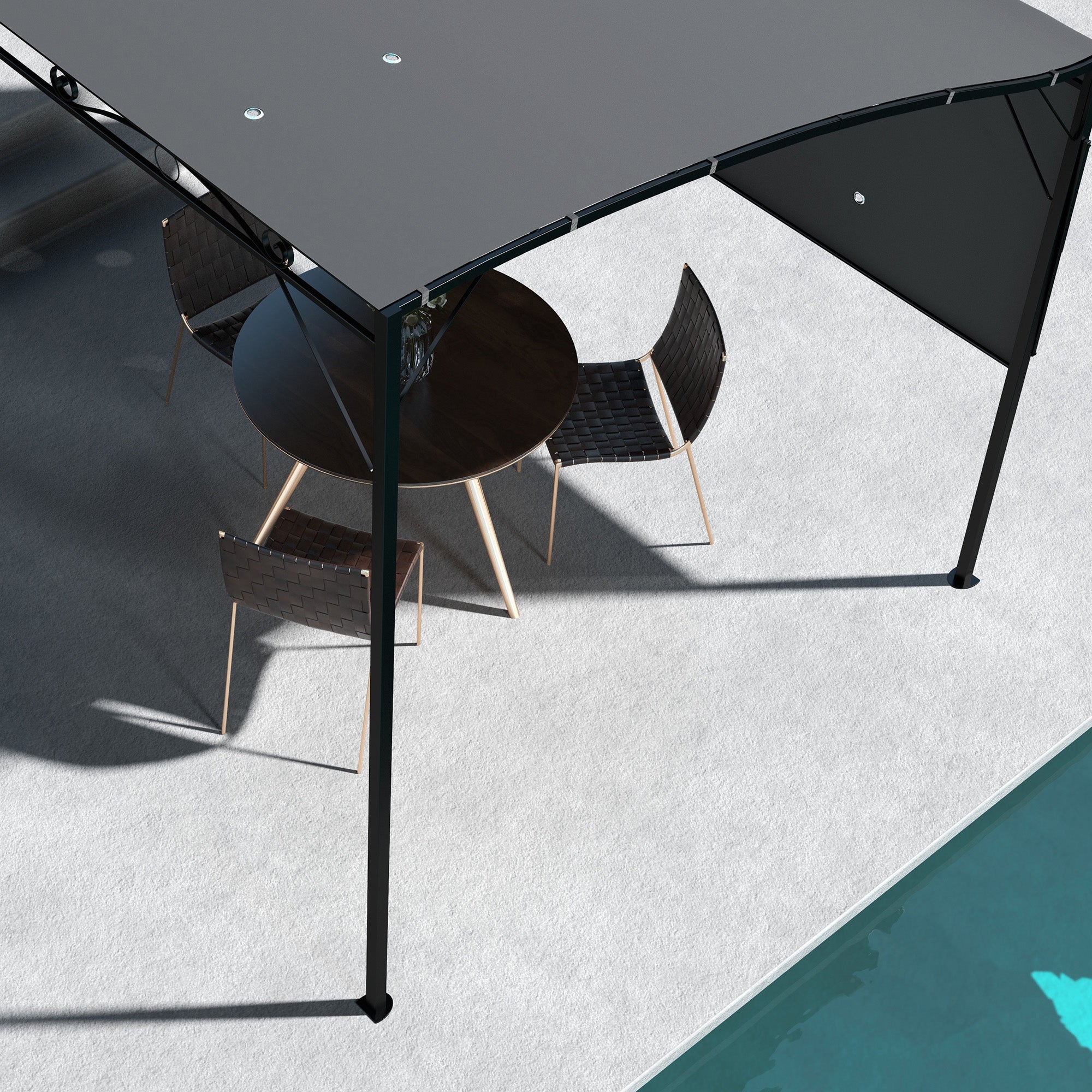 Outsunny 10x8ft Patio Metal Gazebo with Extendable Side Awning, Outdoor Shelter Garden Sun Shade Canopy Deck Door Window Awning, Dark Grey