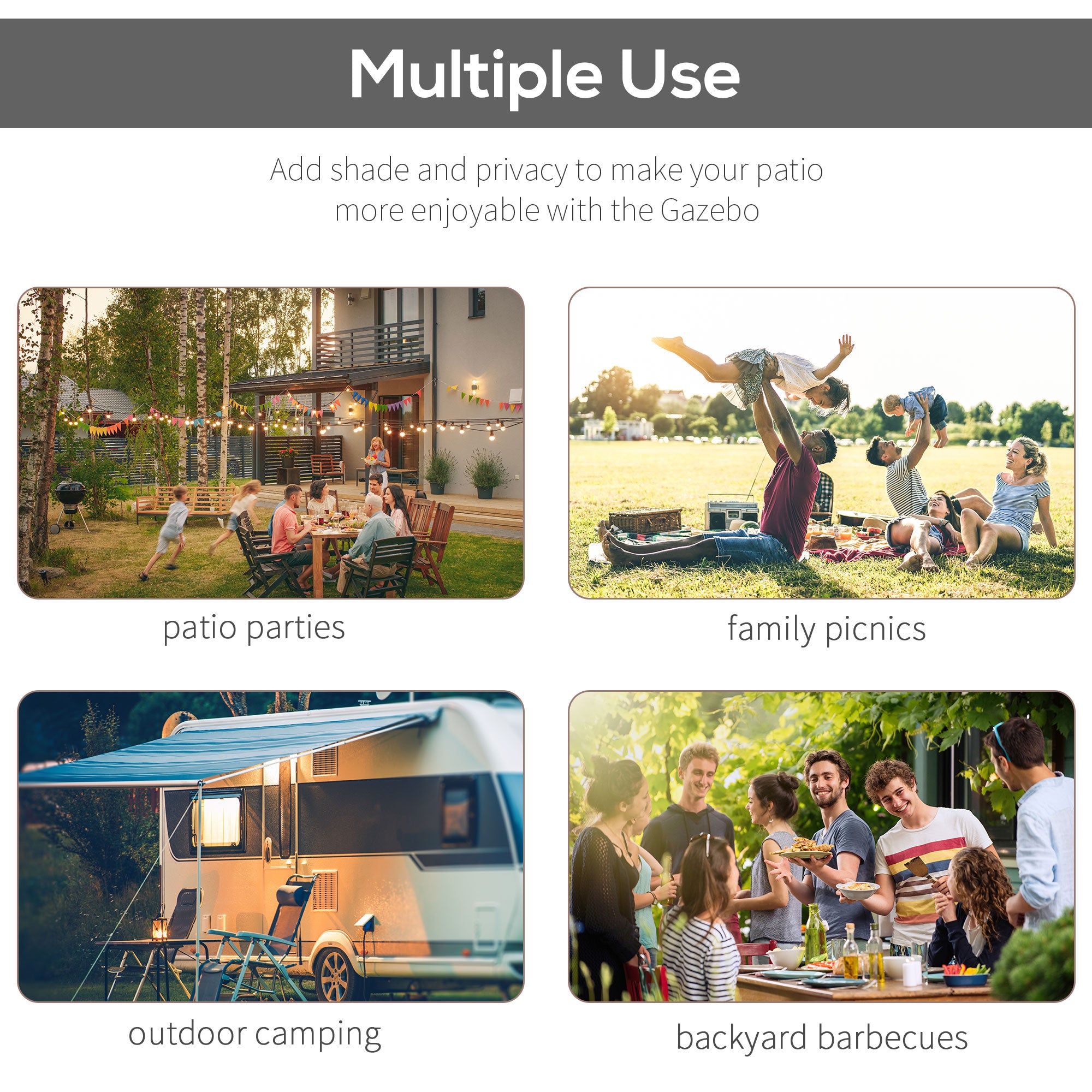 Outsunny 10x8ft Patio Metal Gazebo with Extendable Side Awning, Outdoor Shelter Garden Sun Shade Canopy Deck Door Window Awning, Dark Grey