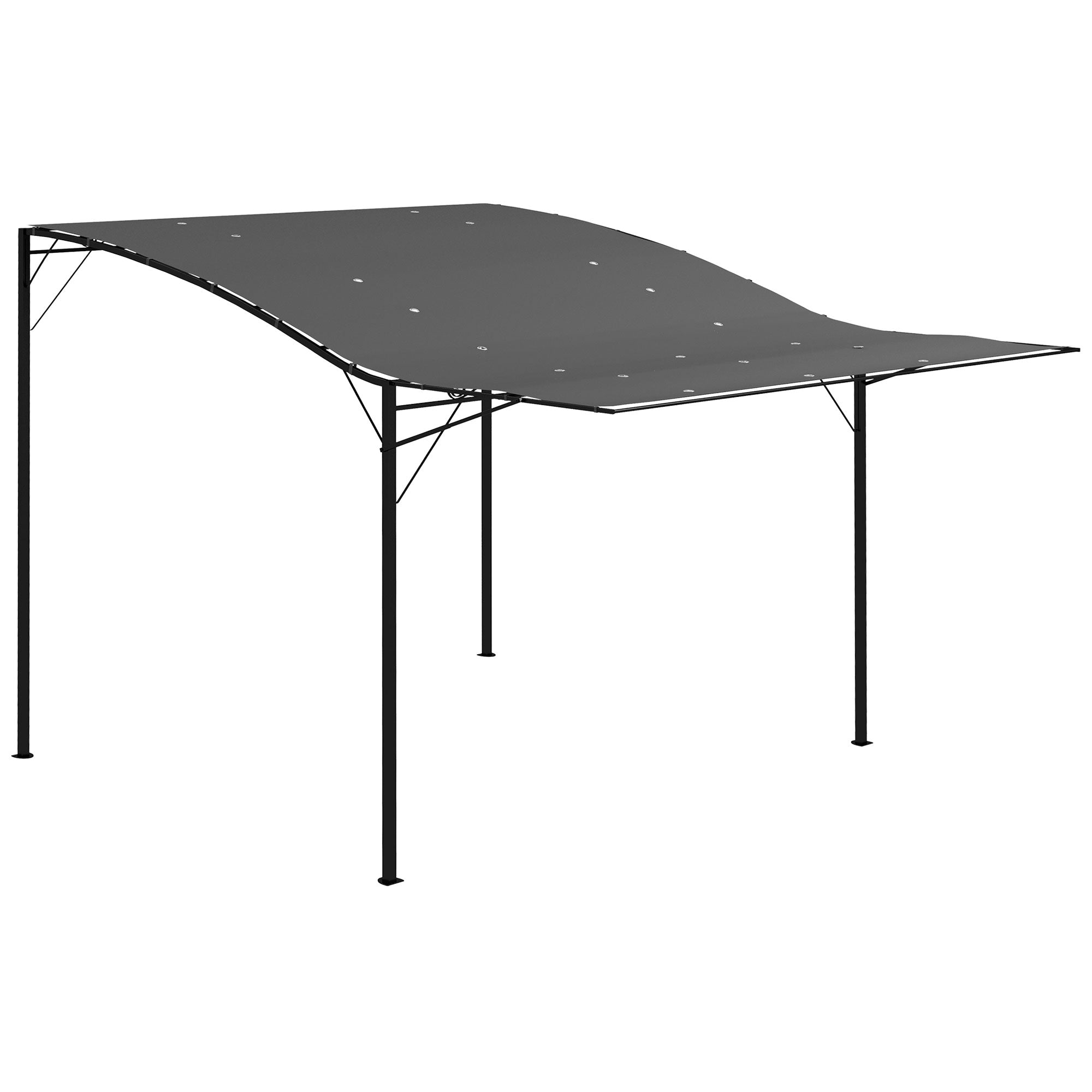 Outsunny 10x8ft Patio Metal Gazebo with Extendable Side Awning, Outdoor Shelter Garden Sun Shade Canopy Deck Door Window Awning, Dark Grey