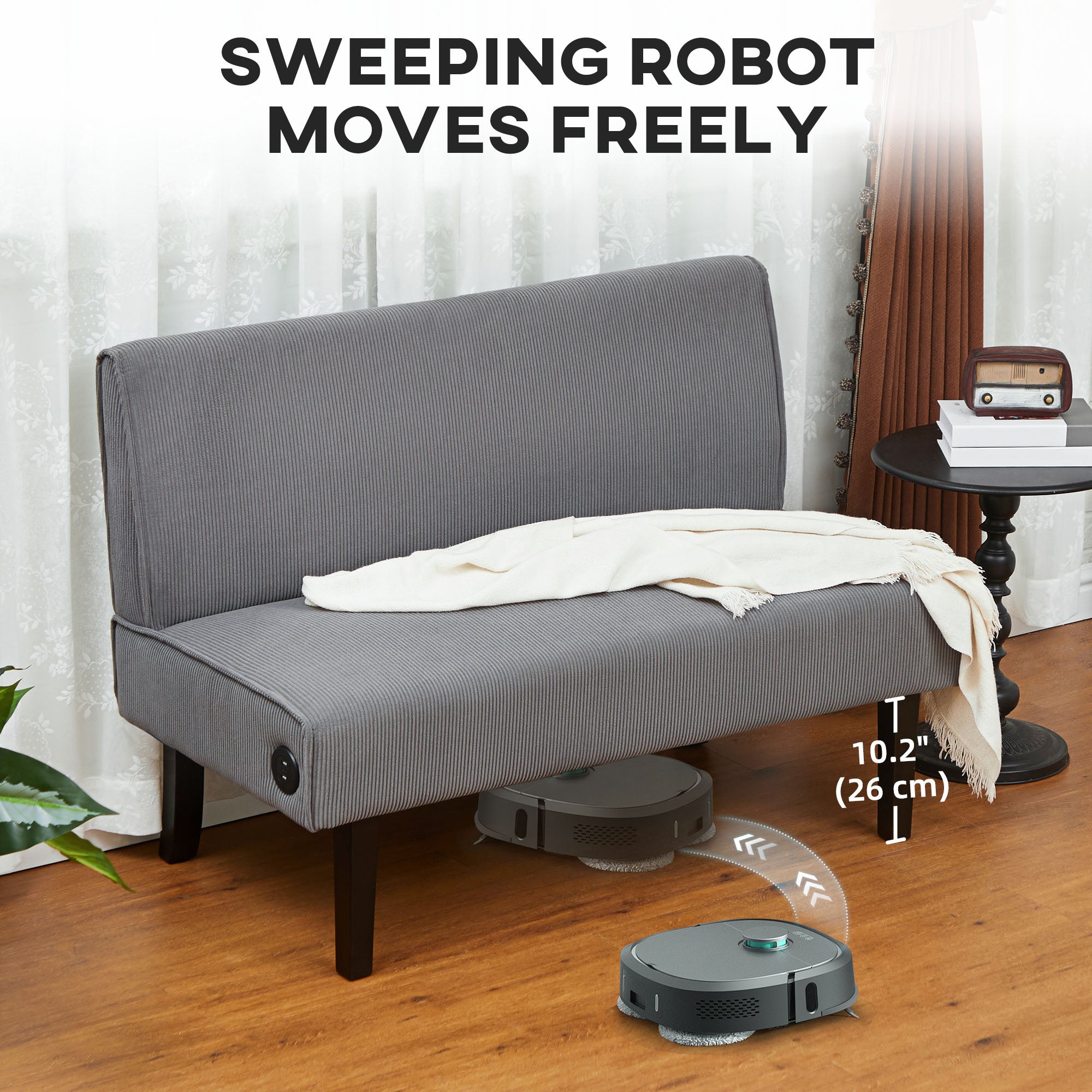 HOMCOM 46.5" Loveseat with USB/USB-C Ports, Modern Love Seat with Rubber Wood Legs, Corduroy 2 Seater Sofa Couch for Living Room, Bedroom, Home Office, Small Space, Grey