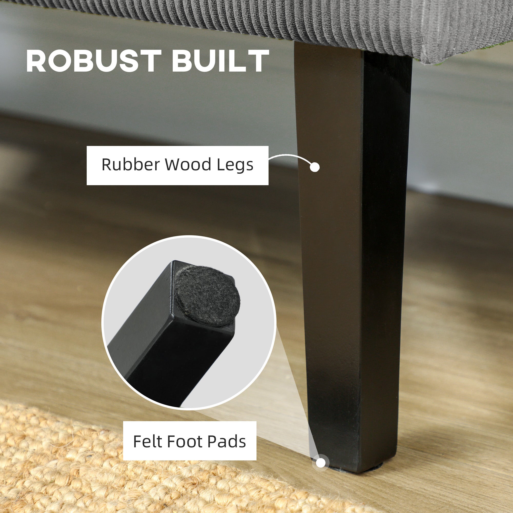 HOMCOM 46.5" Loveseat with USB/USB-C Ports, Modern Love Seat with Rubber Wood Legs, Corduroy 2 Seater Sofa Couch for Living Room, Bedroom, Home Office, Small Space, Grey