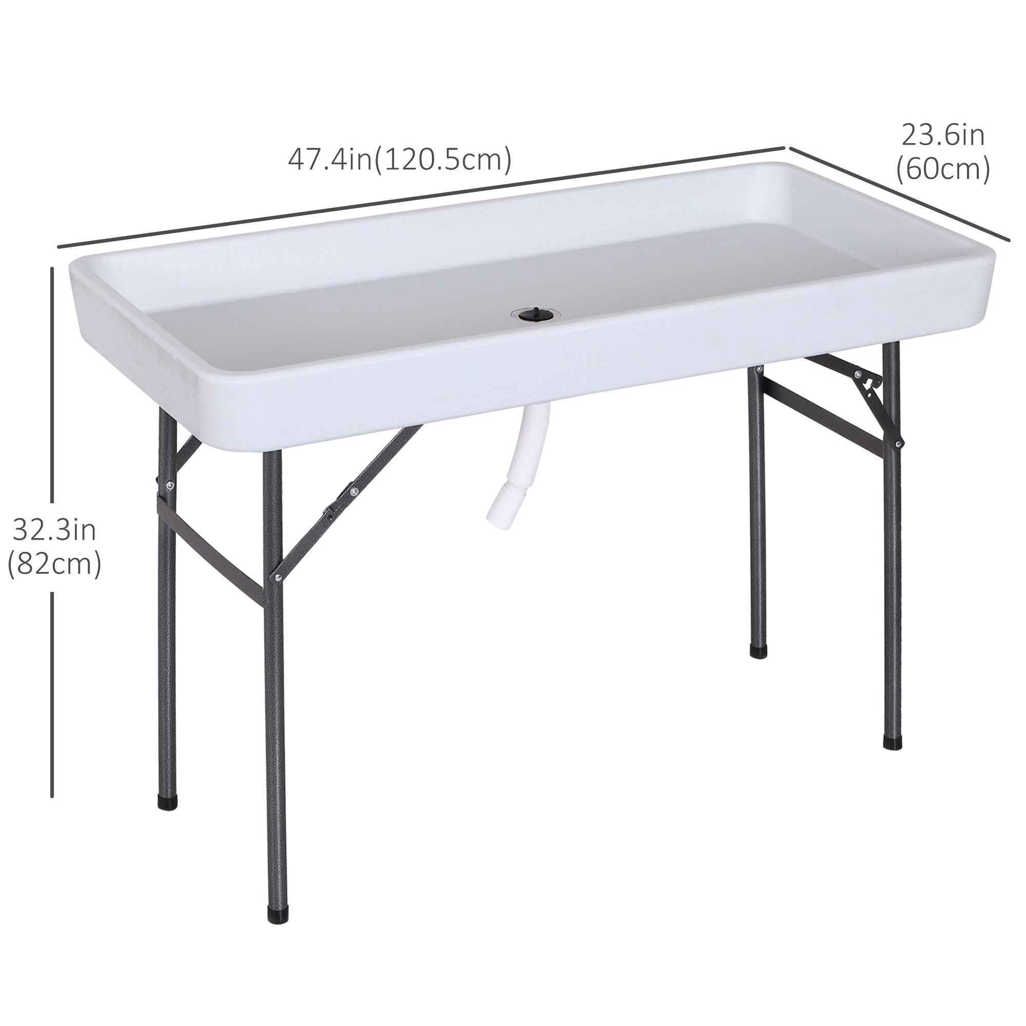 Outsunny 4ft Folding Picnic Table, Fish Cleaning Table, Camping Party Desk with Sink, White