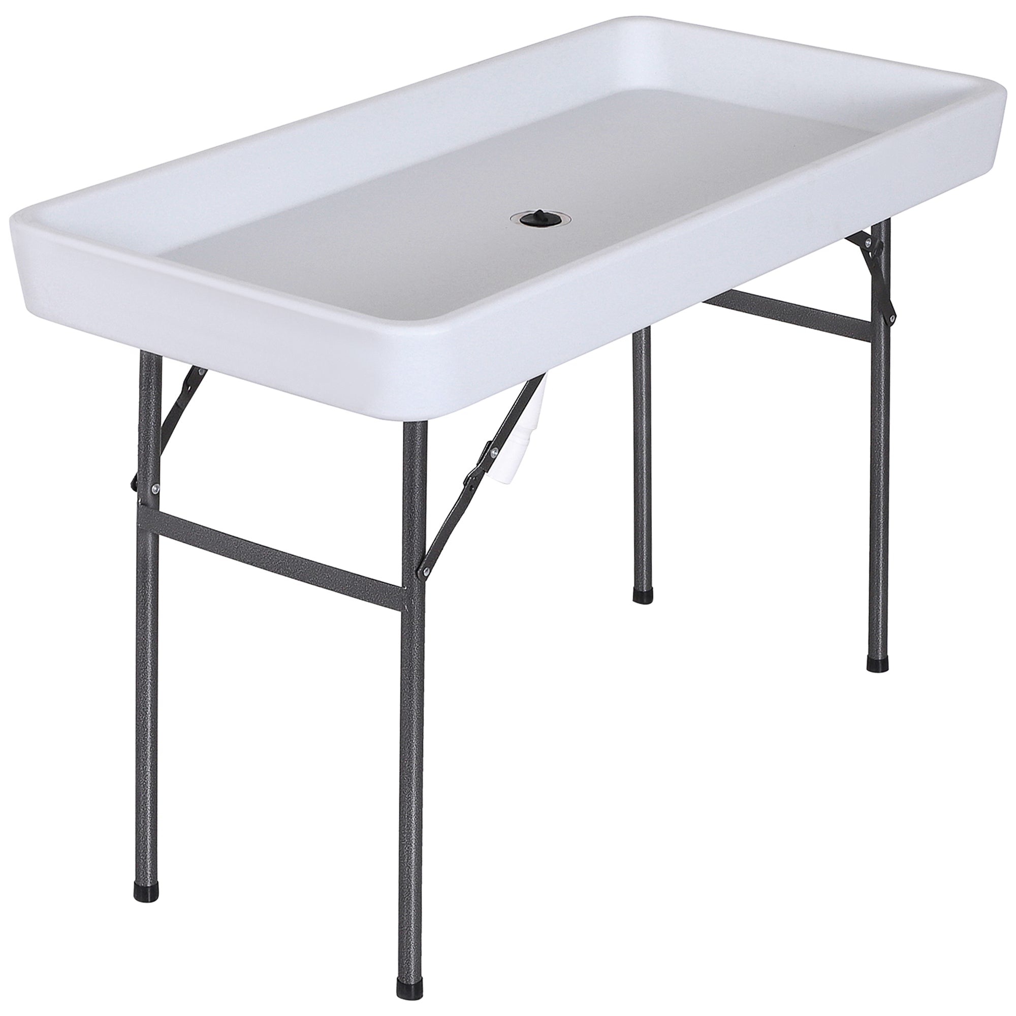Outsunny 4ft Folding Picnic Table, Fish Cleaning Table, Camping Party Desk with Sink, White