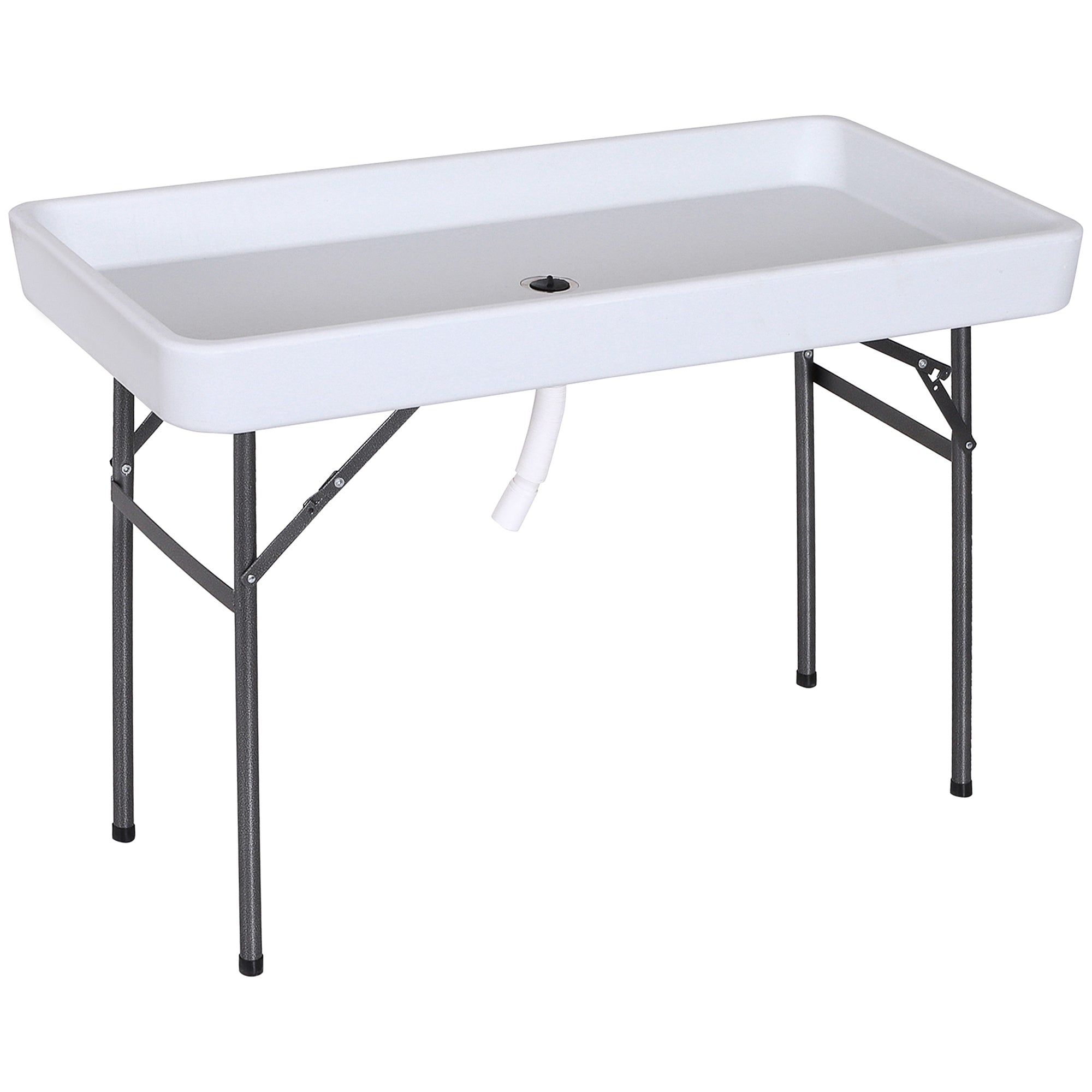 Outsunny 4ft Folding Picnic Table, Fish Cleaning Table, Camping Party Desk with Sink, White