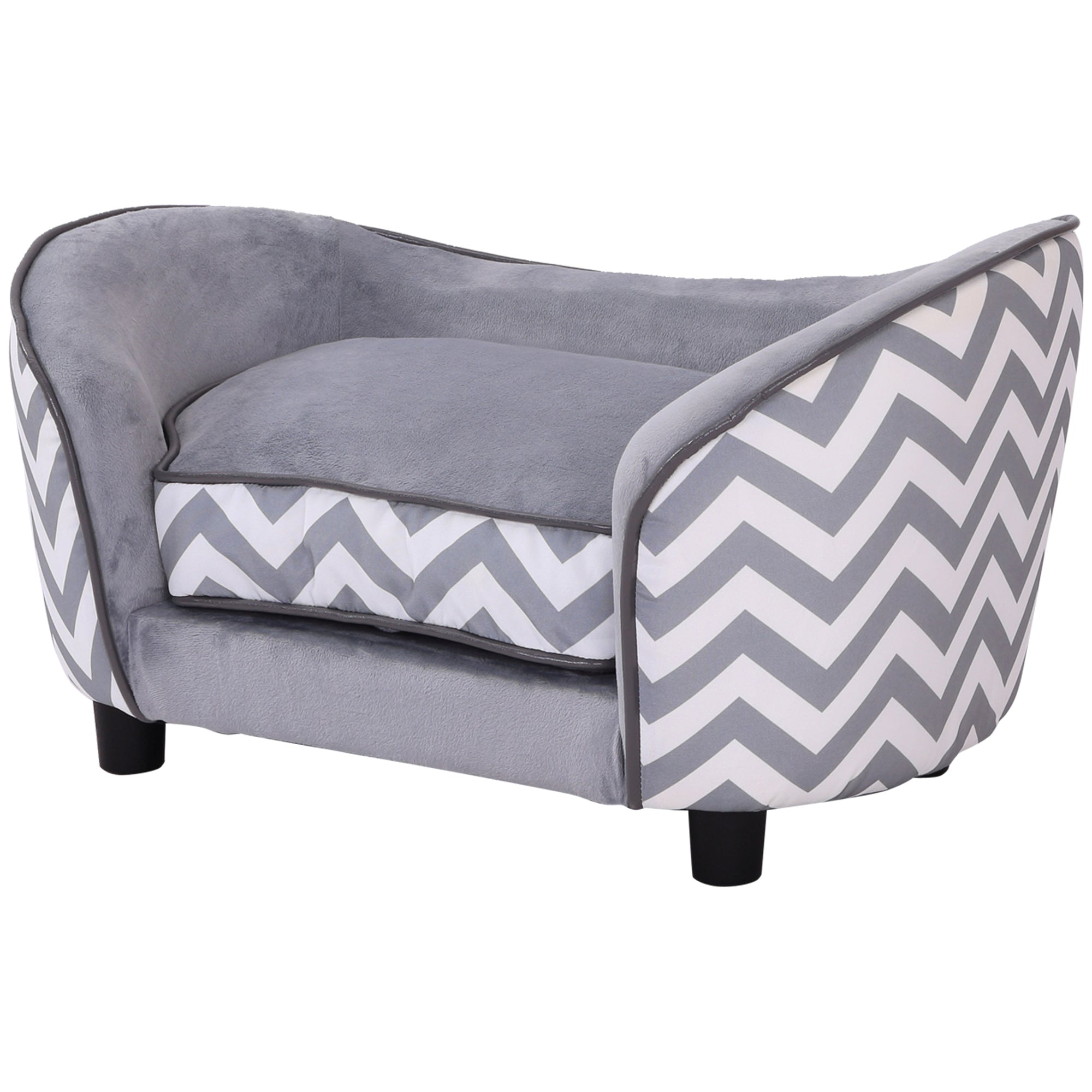 PawHut Dog Sofa for XS-Sized Dogs, Elevated Pet Bed with Removable Sponge Padded Cushion, Cat Couch Lounge with Washable Cover, Storage Bag, Grey