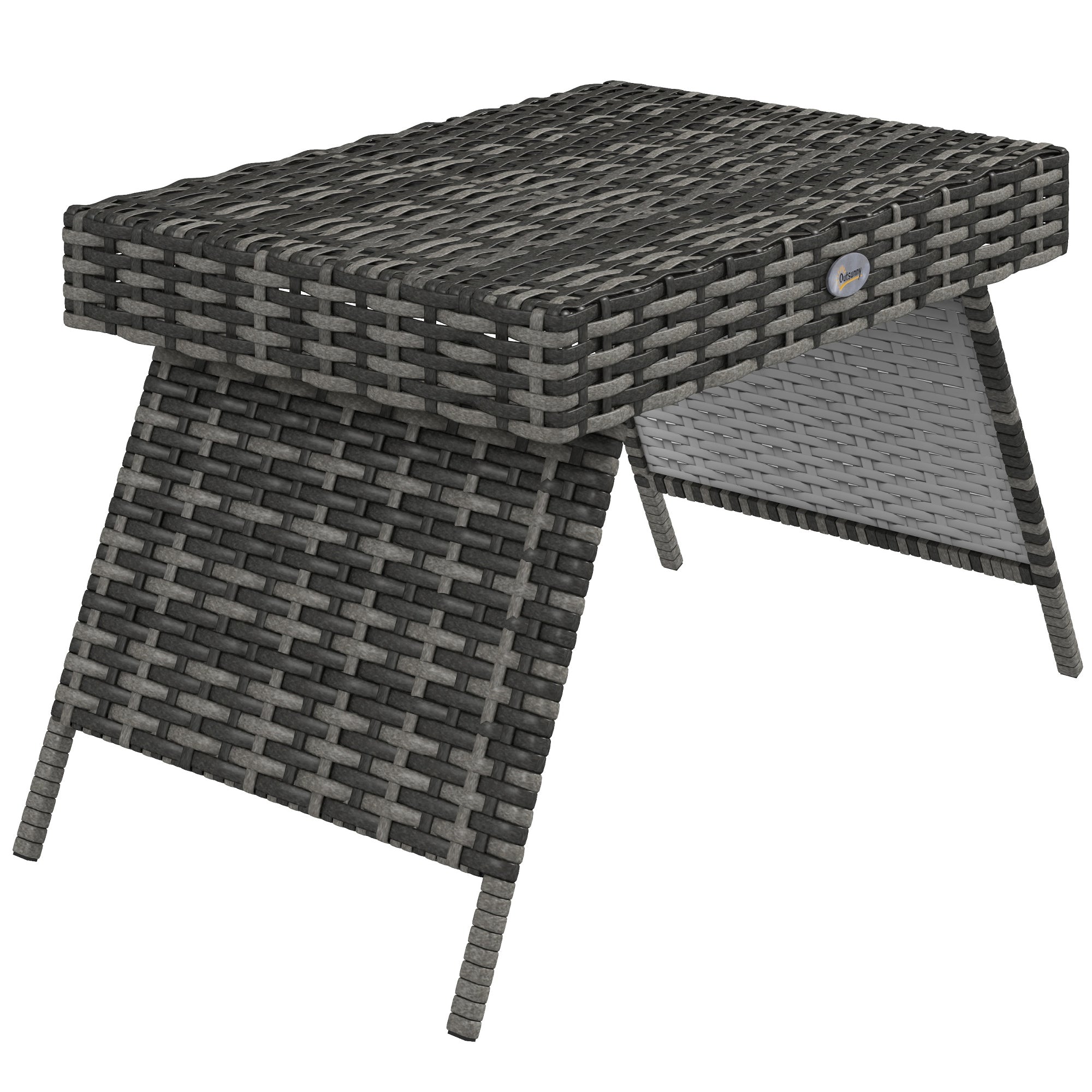 Outsunny Outdoor Rattan Foldable End Table, Metal Frame Patio Wicker Table, Coffee Table Side Table for Poolside, Lawn, Garden, Mixed Grey