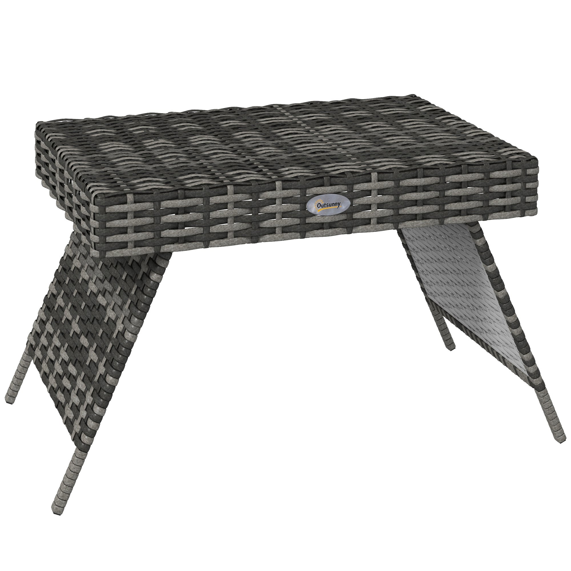 Outsunny Outdoor Rattan Foldable End Table, Metal Frame Patio Wicker Table, Coffee Table Side Table for Poolside, Lawn, Garden, Mixed Grey