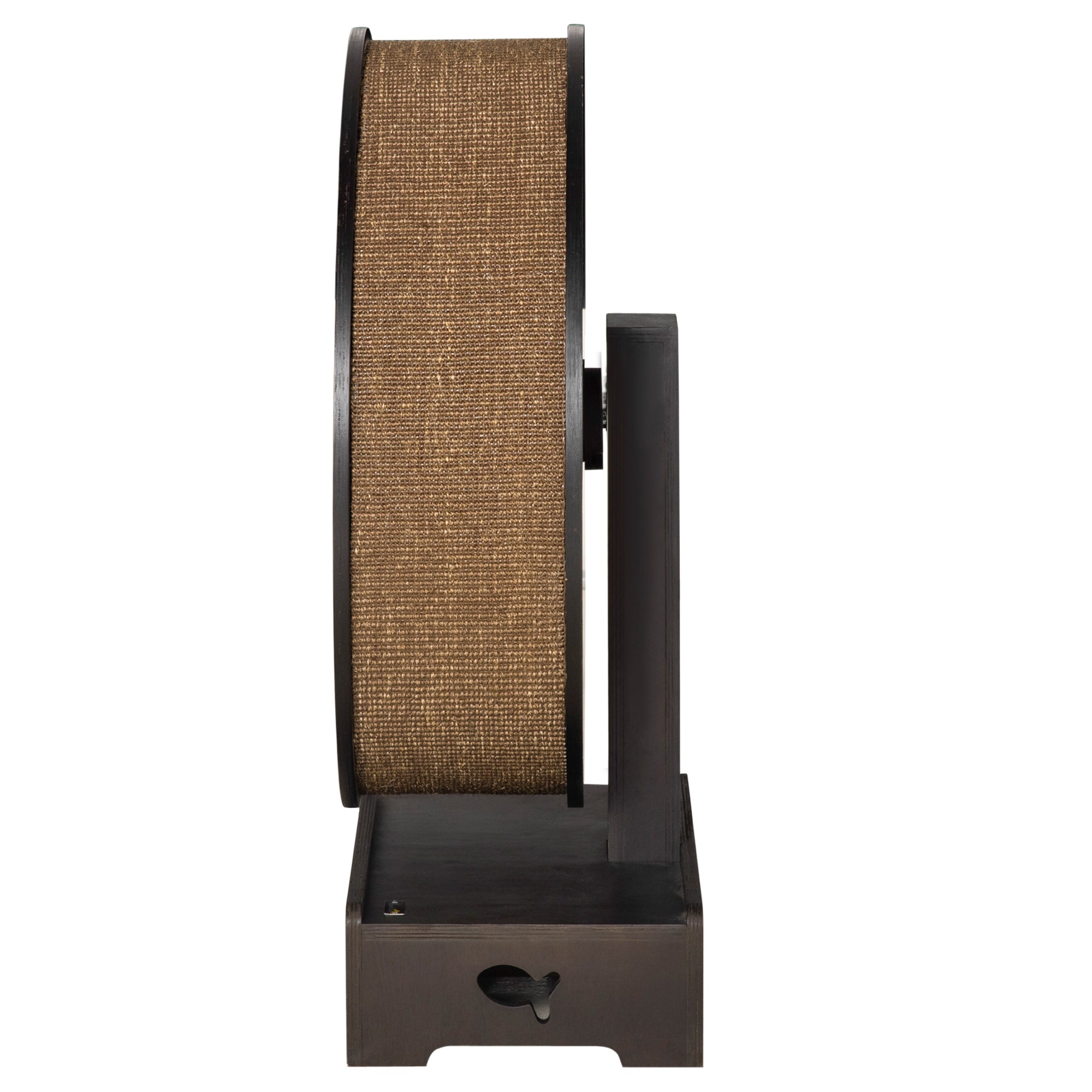 PawHut Round Hamster-Wheel Style Cat Exercise Wheel with Carpet Runway, Wooden Sisal-Covered with Unique Design Grey Brown