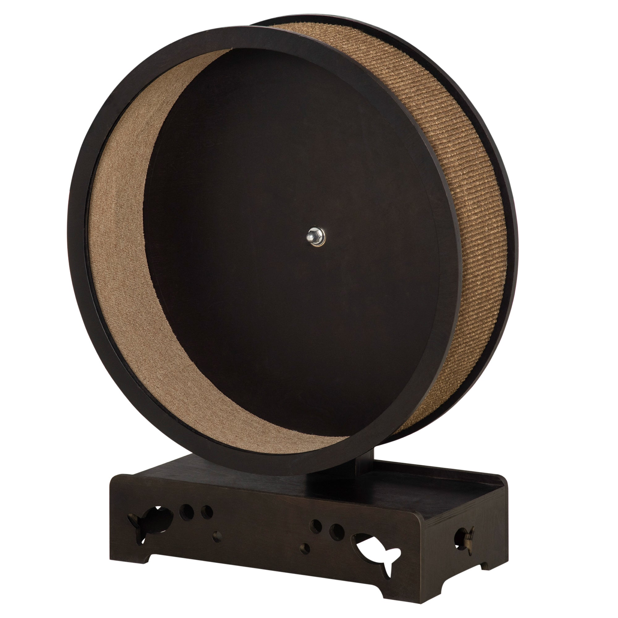 PawHut Round Hamster-Wheel Style Cat Exercise Wheel with Carpet Runway, Wooden Sisal-Covered with Unique Design Grey Brown