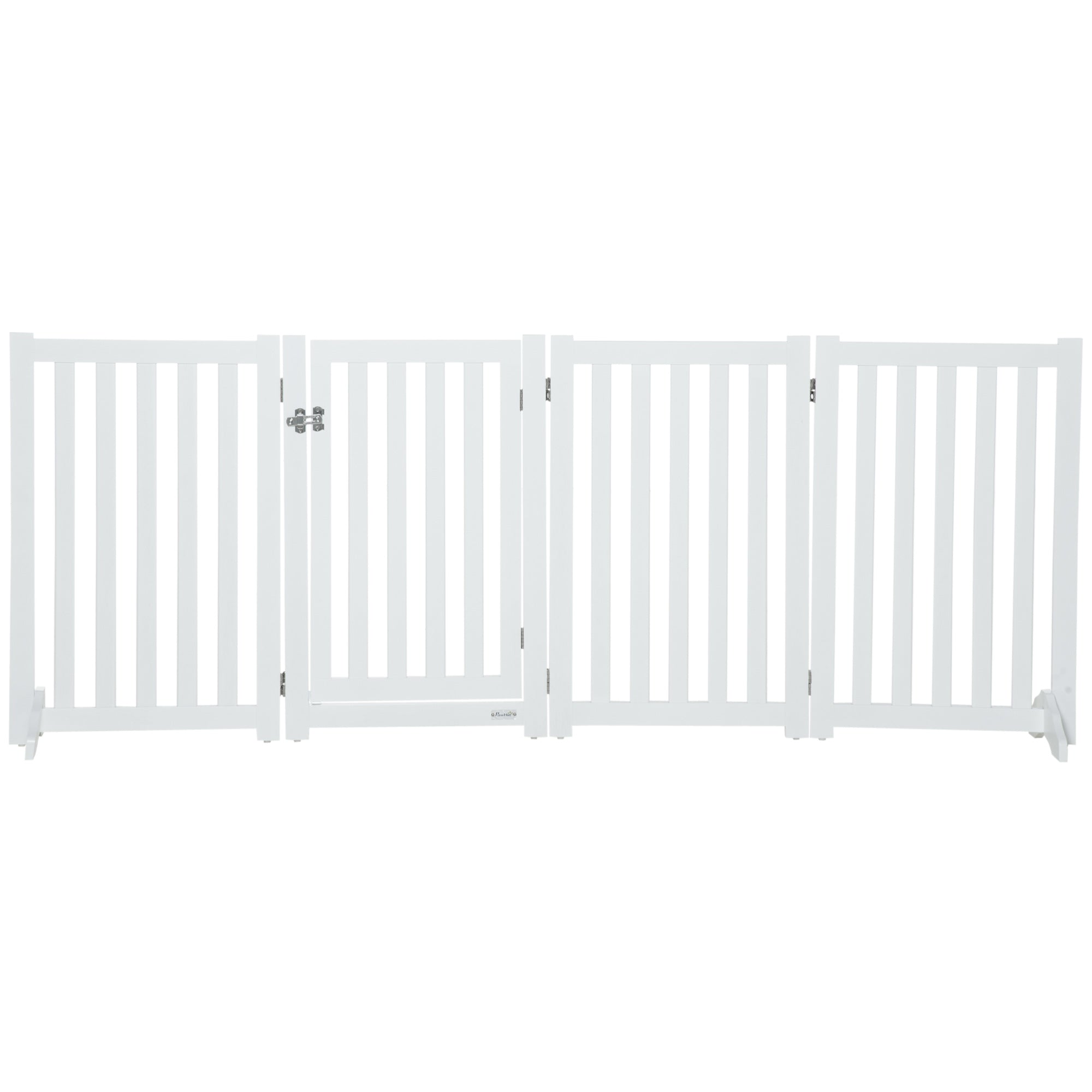 PawHut Foldable Dog Gate with Door, 4 Panels Freestanding Pet Gate with Support Feet Indoor Playpen for Medium Dogs and Below, White