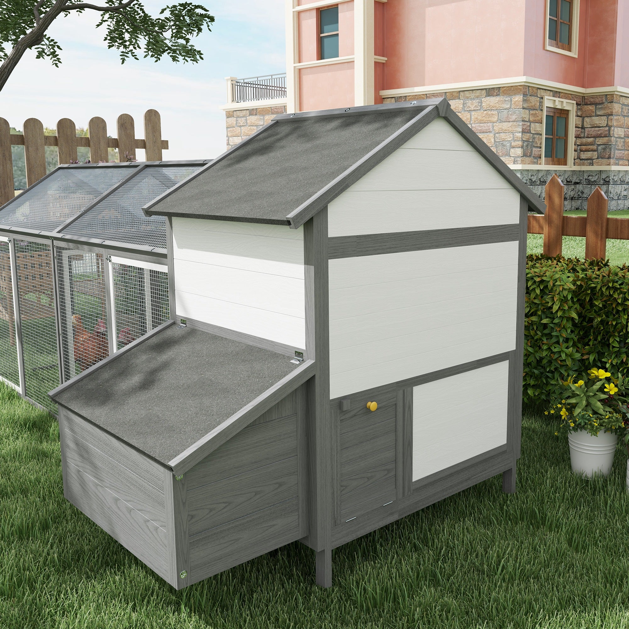PawHut 100" Chicken Coop Wooden Chicken House Large Rabbit Hutch Poultry Cage Hen Pen Backyard with Double Run, Nesting Box