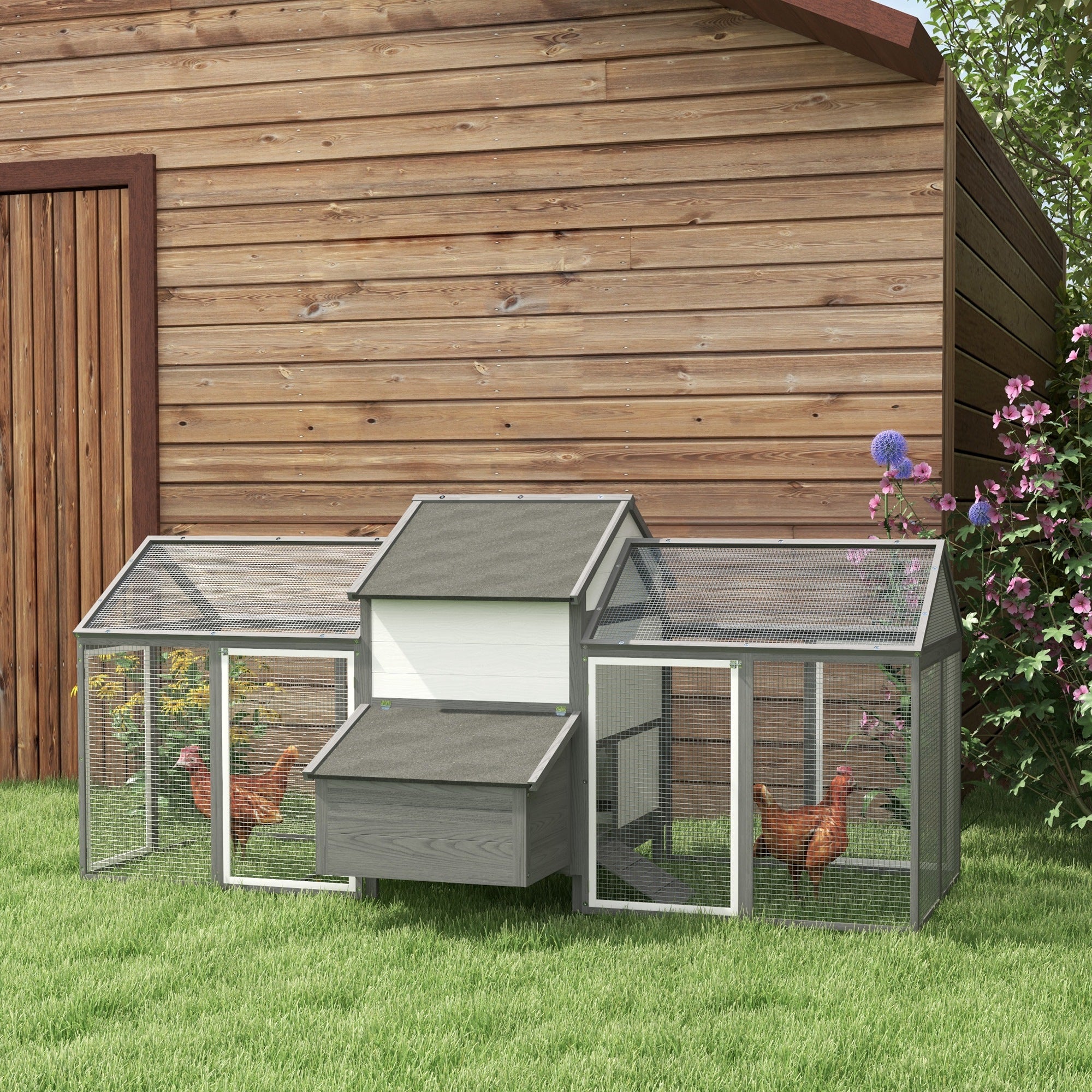 PawHut 100" Chicken Coop Wooden Chicken House Large Rabbit Hutch Poultry Cage Hen Pen Backyard with Double Run, Nesting Box