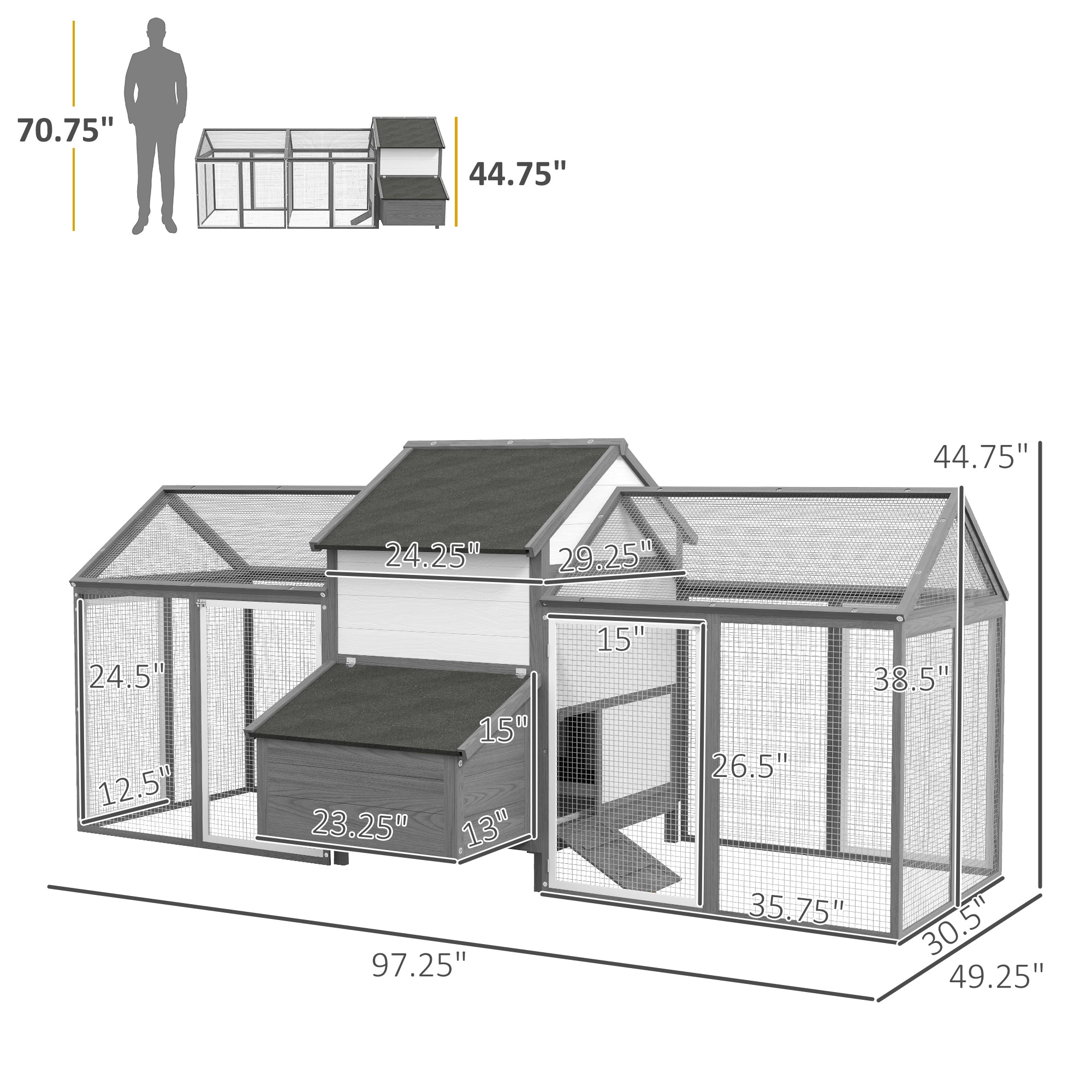 PawHut 100" Chicken Coop Wooden Chicken House Large Rabbit Hutch Poultry Cage Hen Pen Backyard with Double Run, Nesting Box