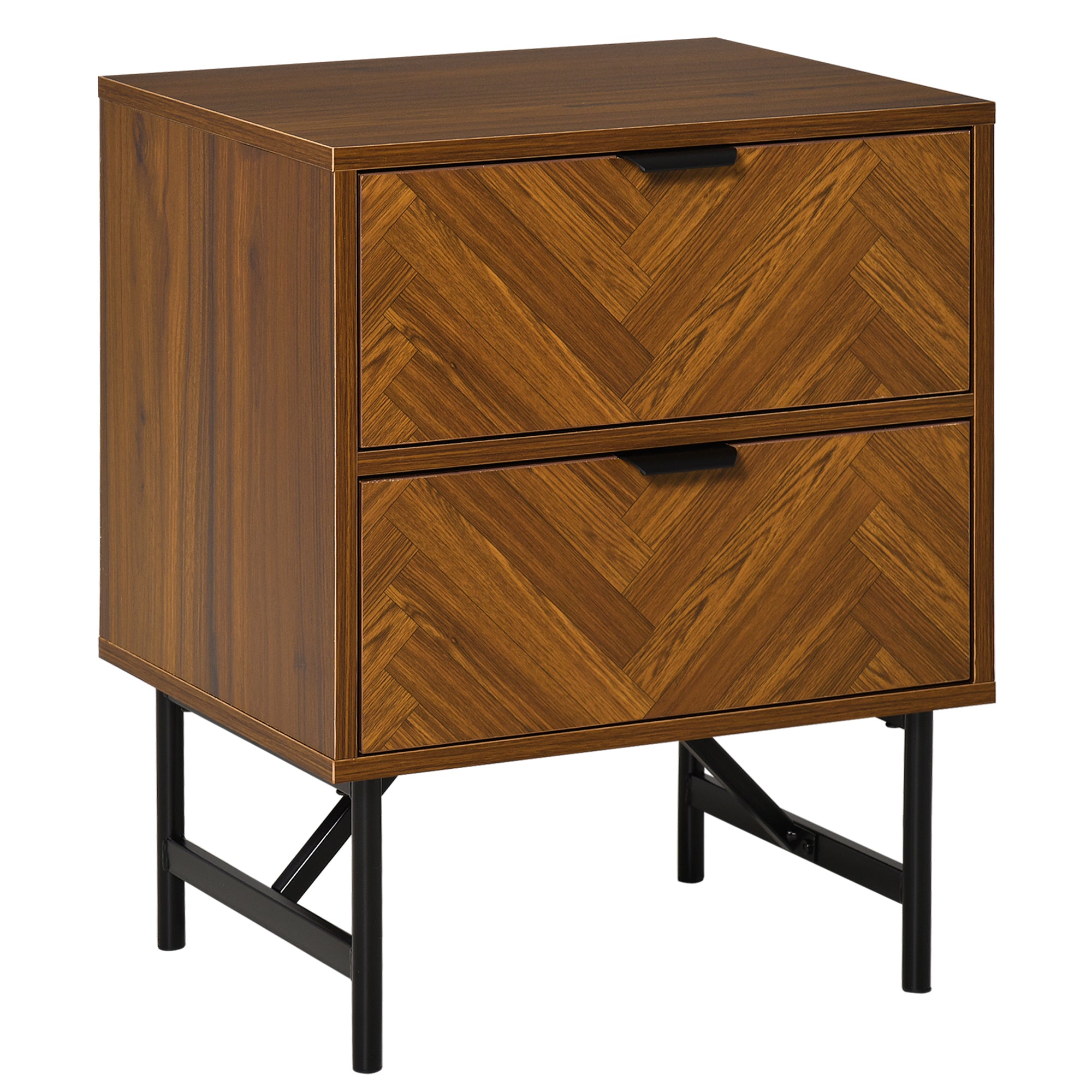HOMCOM Bedside Table Night Stand, End Side Table Dresser Storage with 2 Drawers, Walnut Brown