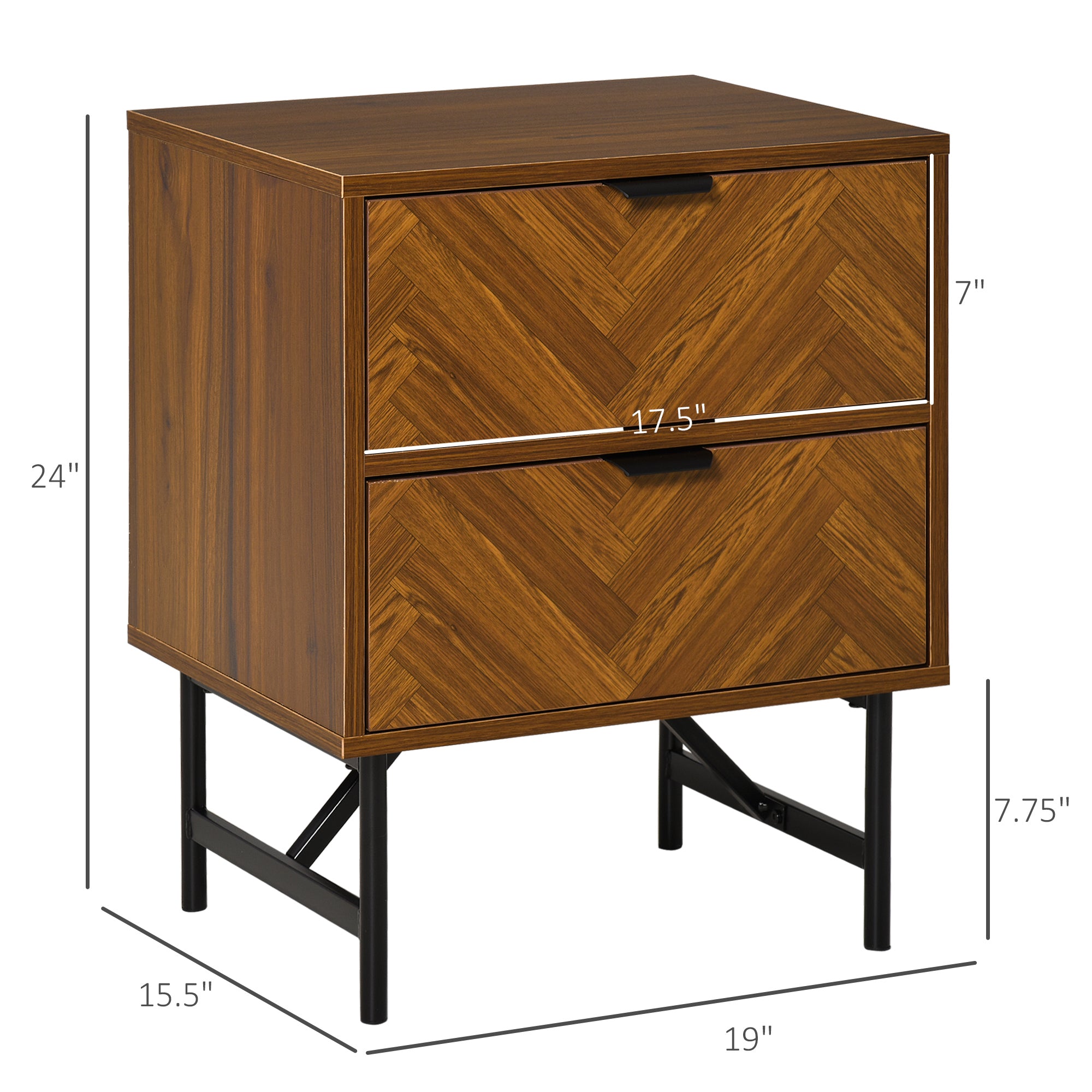 HOMCOM Bedside Table Night Stand, End Side Table Dresser Storage with 2 Drawers, Walnut Brown