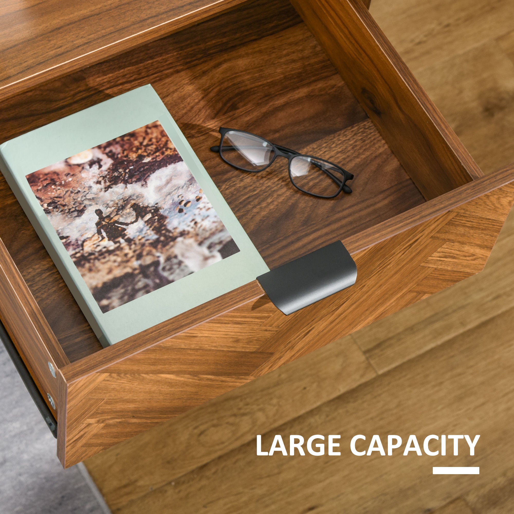 HOMCOM Bedside Table Night Stand, End Side Table Dresser Storage with 2 Drawers, Walnut Brown