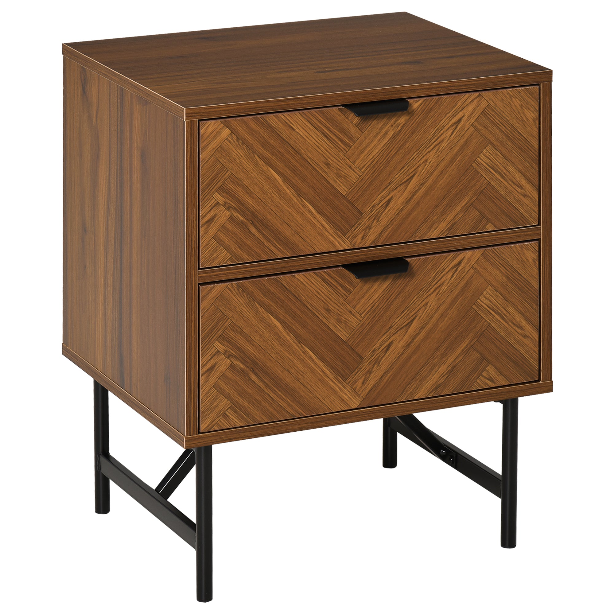 HOMCOM Bedside Table Night Stand, End Side Table Dresser Storage with 2 Drawers, Walnut Brown