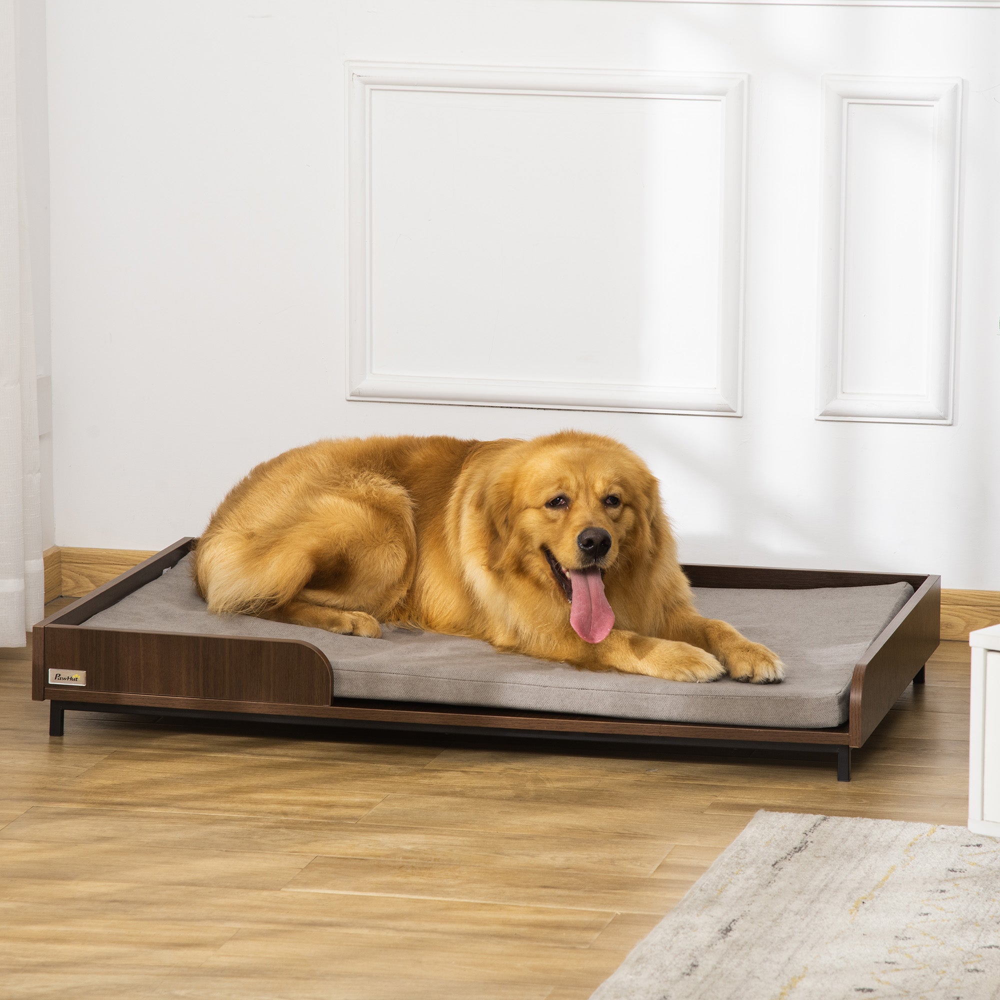 PawHut Elevated Dog Bed Frame, Furniture Style Pet Sofa, Modern Portable Cat Lounge, with Soft Cushion, Washable Cover, Steel Legs, for Large Dog, Brown