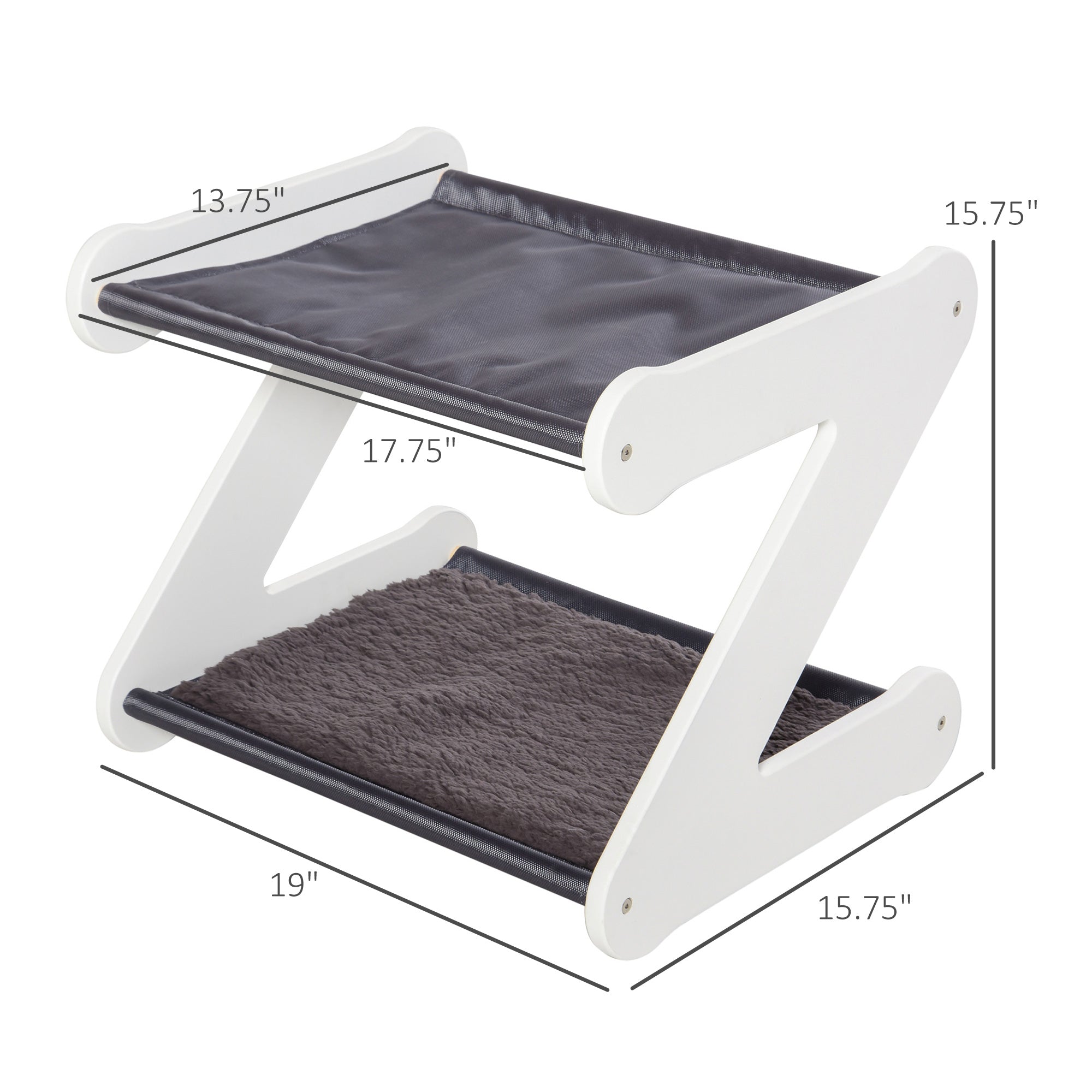 PawHut Two Tier Cat Bed for Indoor Living Room Pet Furniture Kitty Small Dog House Z Shaped with Padded and Plush Mat Grey