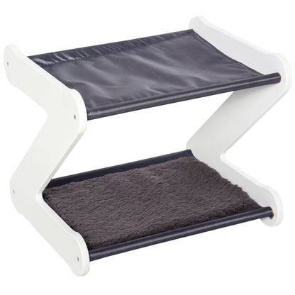 PawHut Two Tier Cat Bed for Indoor Living Room Pet Furniture Kitty Small Dog House Z Shaped with Padded and Plush Mat Grey