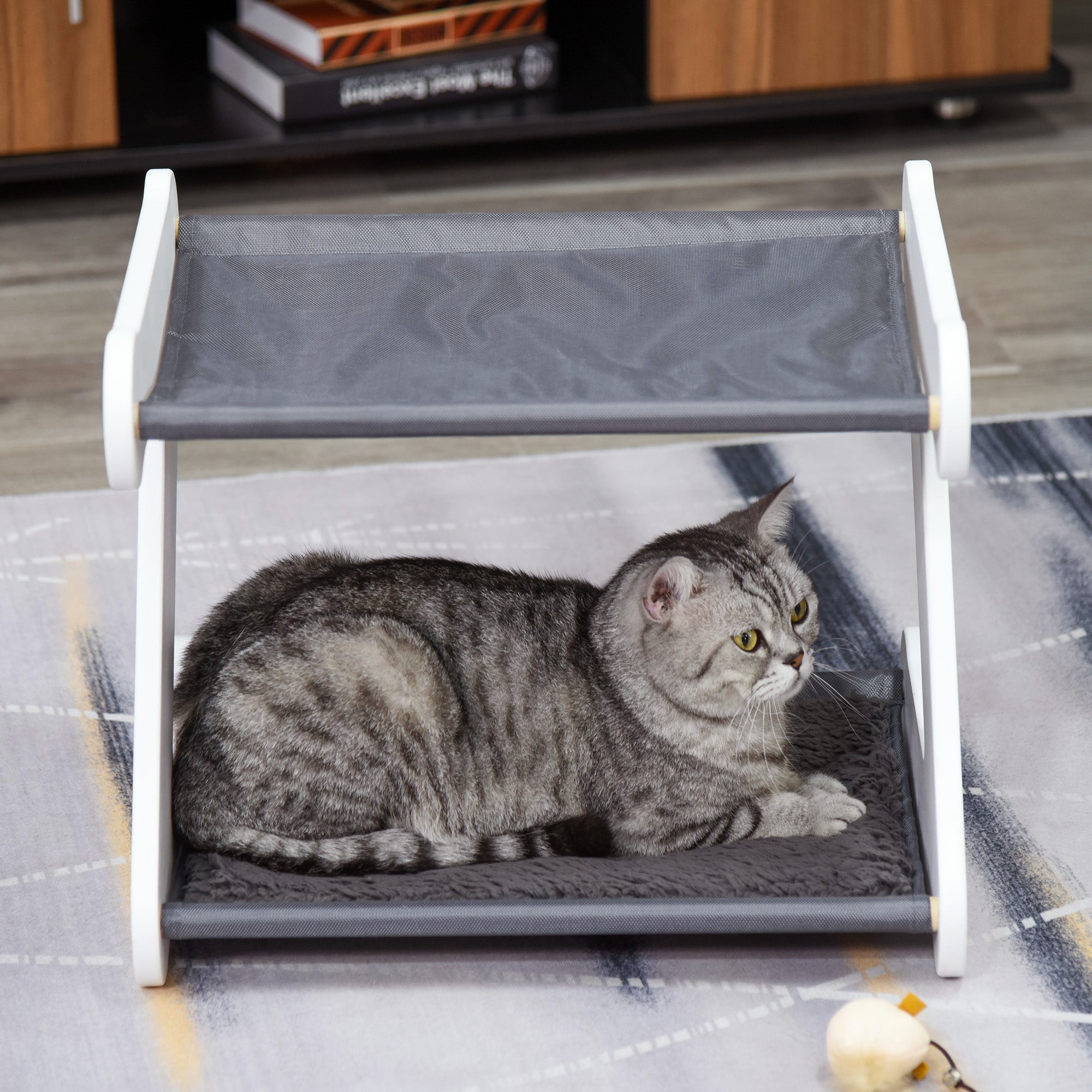 PawHut Two Tier Cat Bed for Indoor Living Room Pet Furniture Kitty Small Dog House Z Shaped with Padded and Plush Mat Grey
