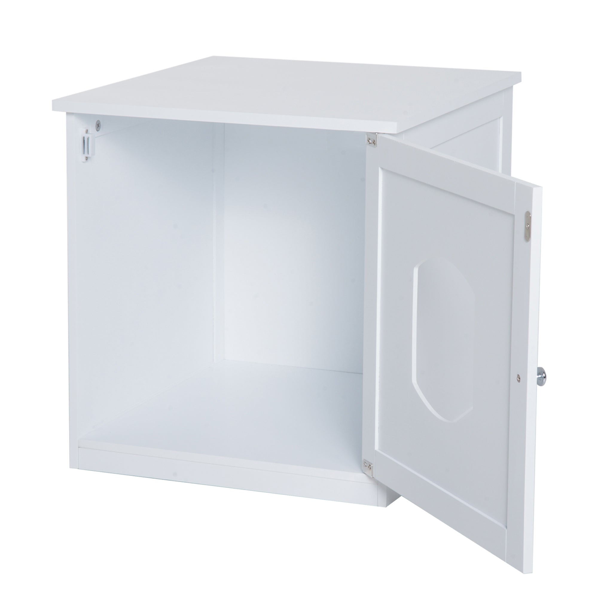 PawHut 2 in 1 Litter Box Enclosure Toilet Wooden Cat House Litter Tray Cover Pet Bed Home Furniture for Living Room Bedroom 51x51x50.5cm (White)