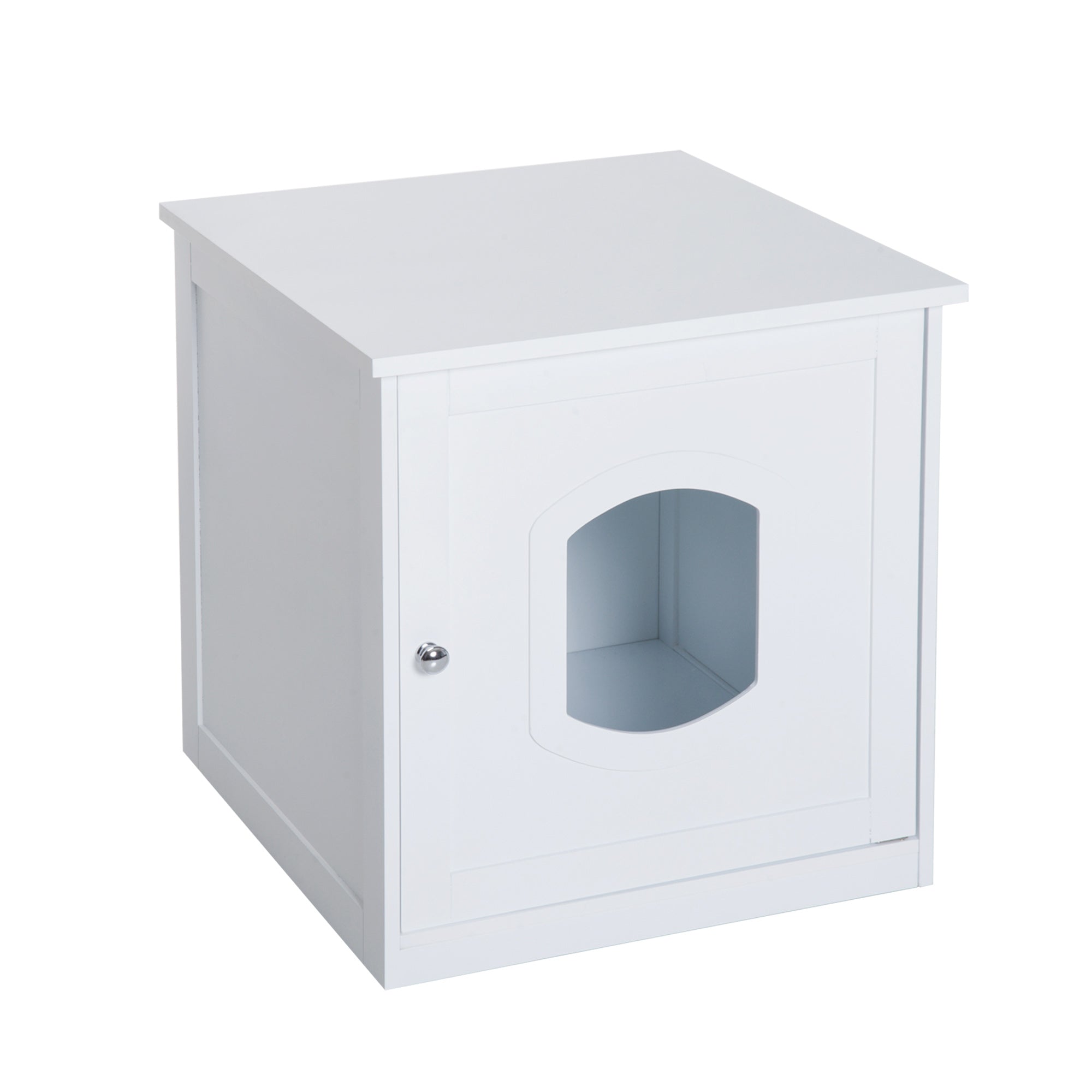 PawHut 2 in 1 Litter Box Enclosure Toilet Wooden Cat House Litter Tray Cover Pet Bed Home Furniture for Living Room Bedroom 51x51x50.5cm (White)