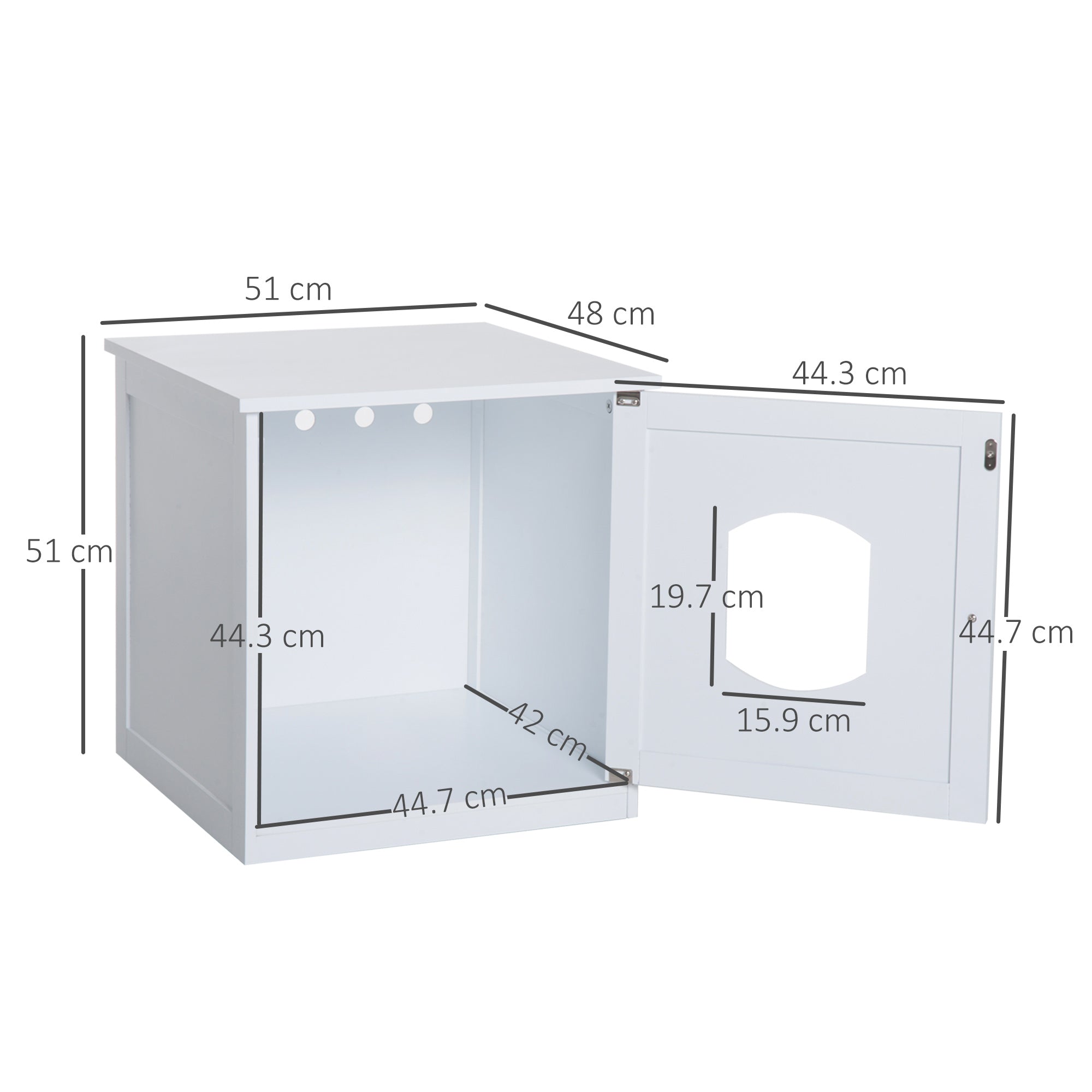 PawHut 2 in 1 Litter Box Enclosure Toilet Wooden Cat House Litter Tray Cover Pet Bed Home Furniture for Living Room Bedroom 51x51x50.5cm (White)