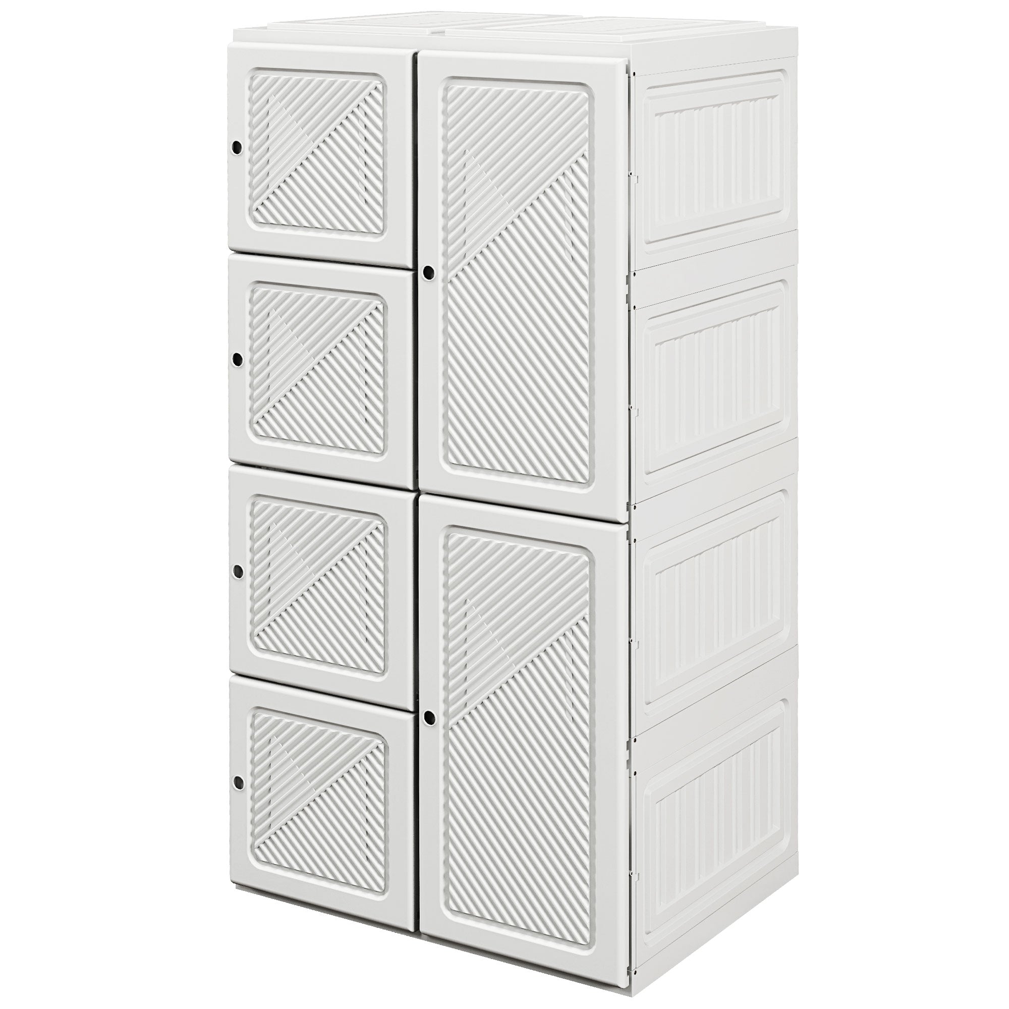 HOMCOM Portable Wardrobe Closet Cabinet Foldable Plastic Clothes Storage Organzier for Bedroom with 8 Cube Compartments Magnet Doors Easy Assembly White