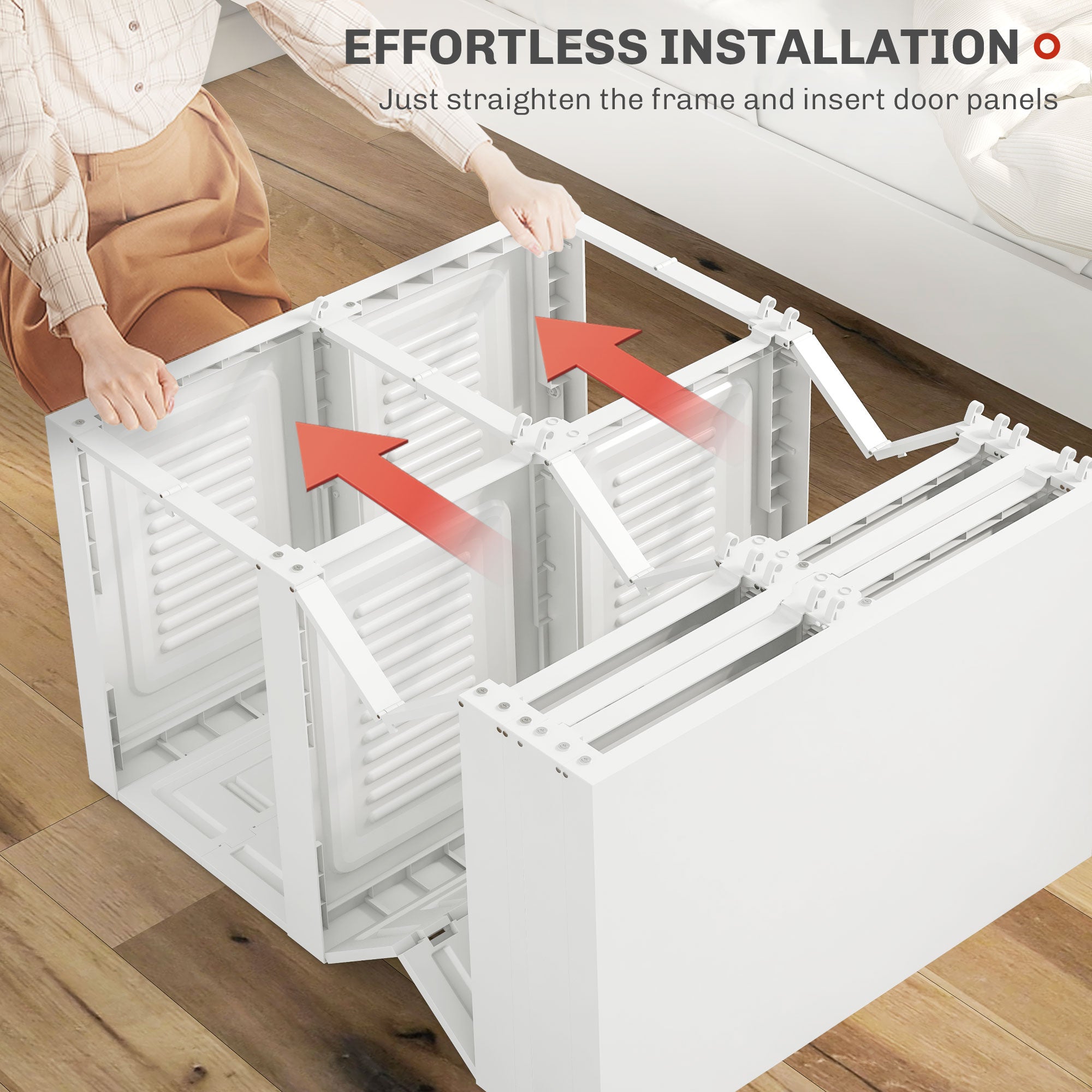 HOMCOM Portable Wardrobe Closet Cabinet Foldable Plastic Clothes Storage Organzier for Bedroom with 8 Cube Compartments Magnet Doors Easy Assembly White