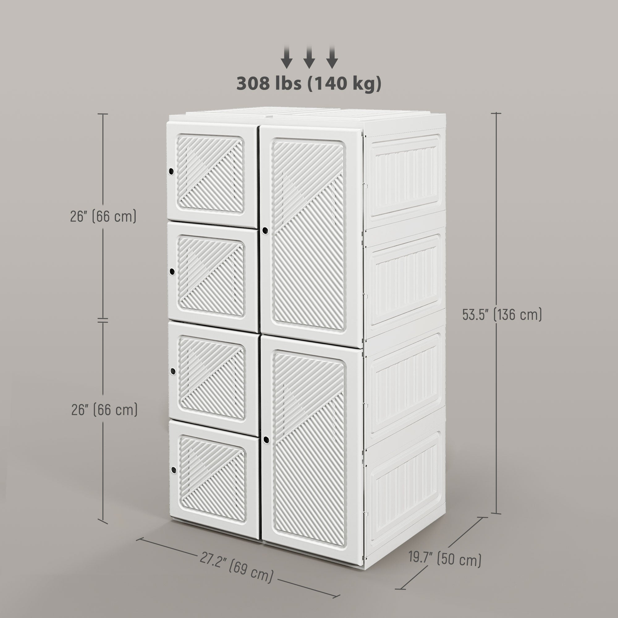 HOMCOM Portable Wardrobe Closet Cabinet Foldable Plastic Clothes Storage Organzier for Bedroom with 8 Cube Compartments Magnet Doors Easy Assembly White