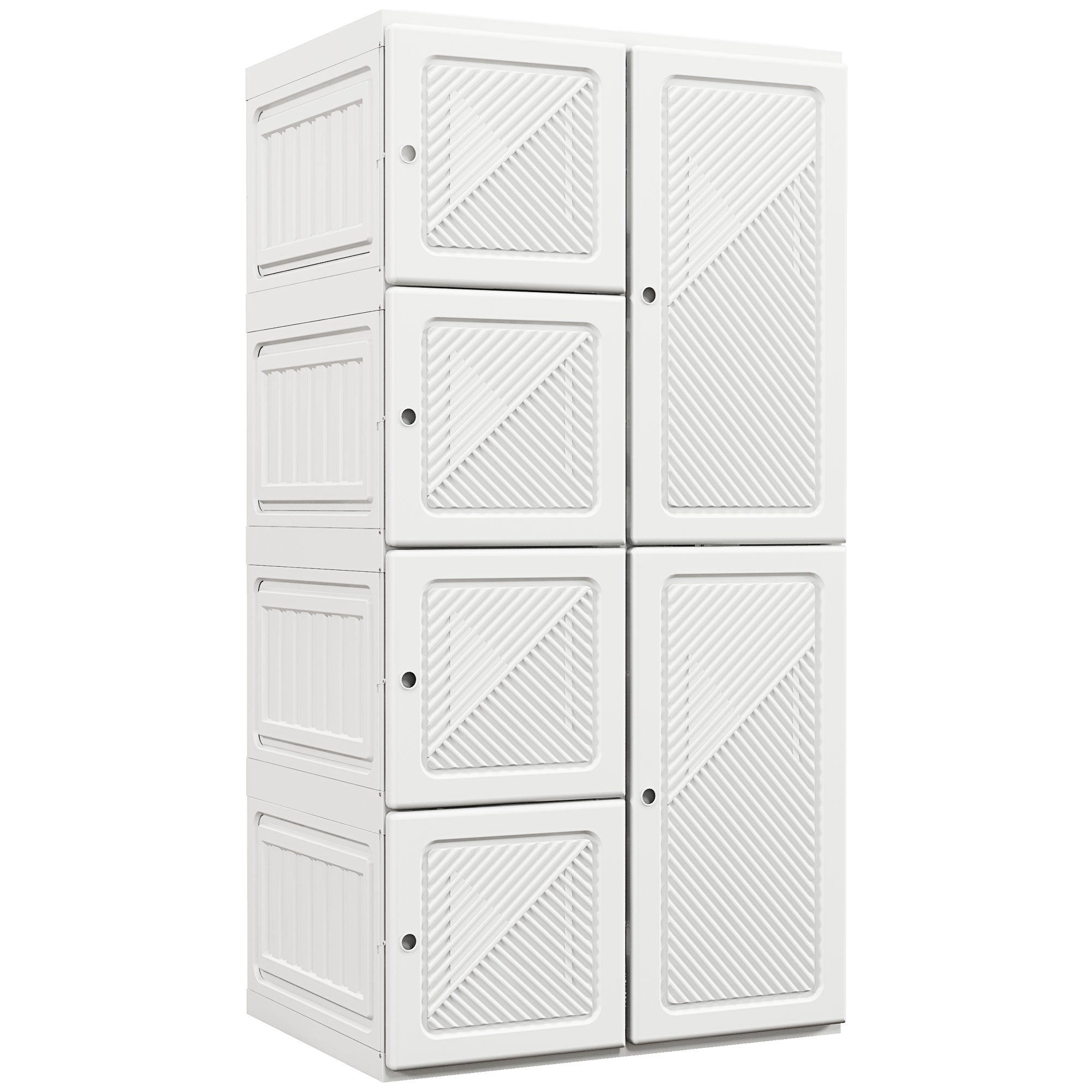 HOMCOM Portable Wardrobe Closet Cabinet Foldable Plastic Clothes Storage Organzier for Bedroom with 8 Cube Compartments Magnet Doors Easy Assembly White