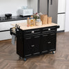 HOMCOM Kitchen Island with Storage, Rolling Kitchen Island with Drop Leaf, Solid Wood Top, 2 Drawers, 2 Cabinets, Adjustable Shelves and Knife Rack, Black
