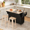 HOMCOM Kitchen Island with Storage, Rolling Kitchen Island with Drop Leaf, Solid Wood Top, 2 Drawers, 2 Cabinets, Adjustable Shelves and Knife Rack, Black