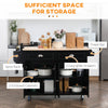 HOMCOM Kitchen Island with Storage, Rolling Kitchen Island with Drop Leaf, Solid Wood Top, 2 Drawers, 2 Cabinets, Adjustable Shelves and Knife Rack, Black