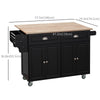 HOMCOM Kitchen Island with Storage, Rolling Kitchen Island with Drop Leaf, Solid Wood Top, 2 Drawers, 2 Cabinets, Adjustable Shelves and Knife Rack, Black