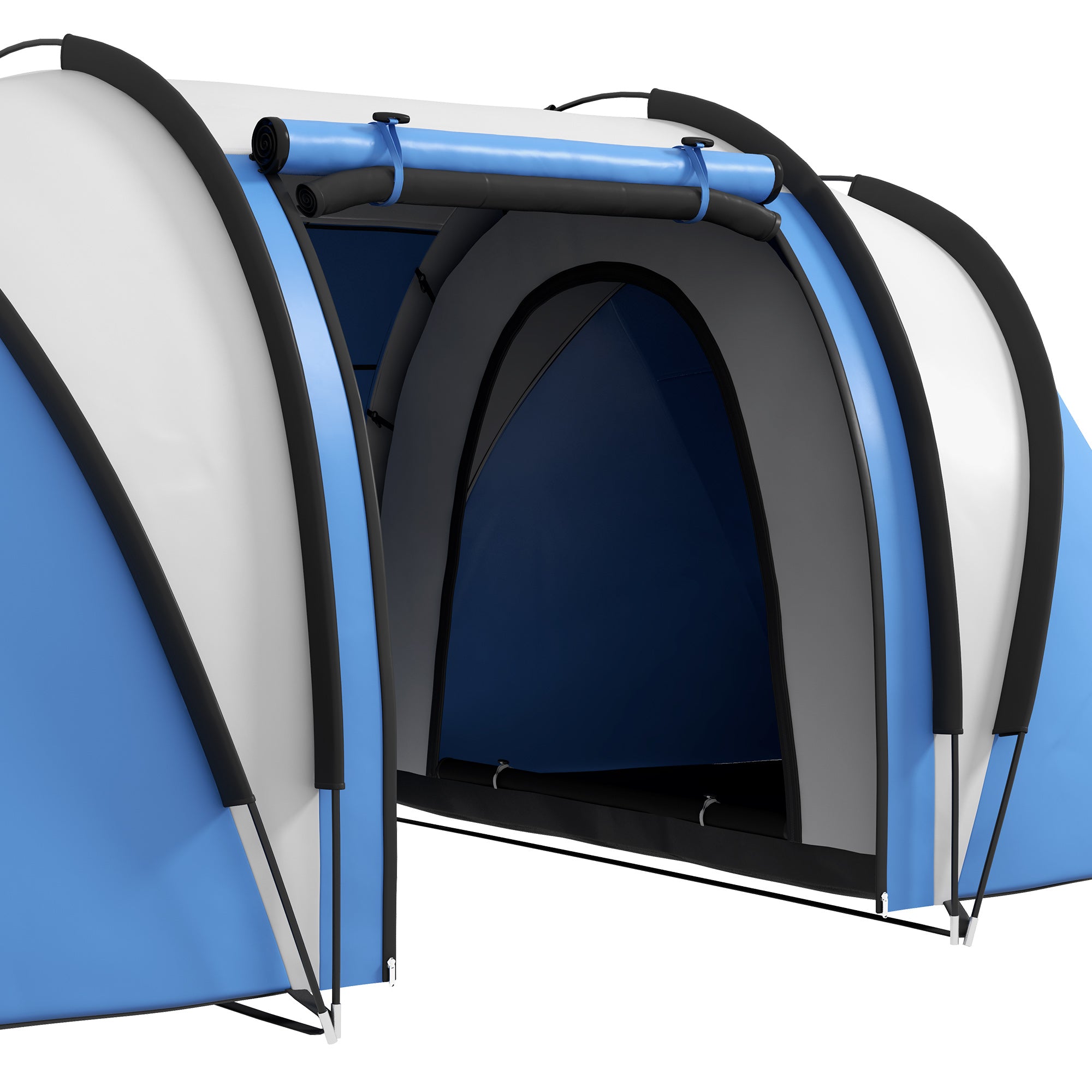 Outsunny 4-5 Person Camping Tent with 2 Bedrooms, Living Area and Awning, 3000mm Waterproof Large Family Tent, Portable with Bag, for Fishing Hiking Festival, Blue
