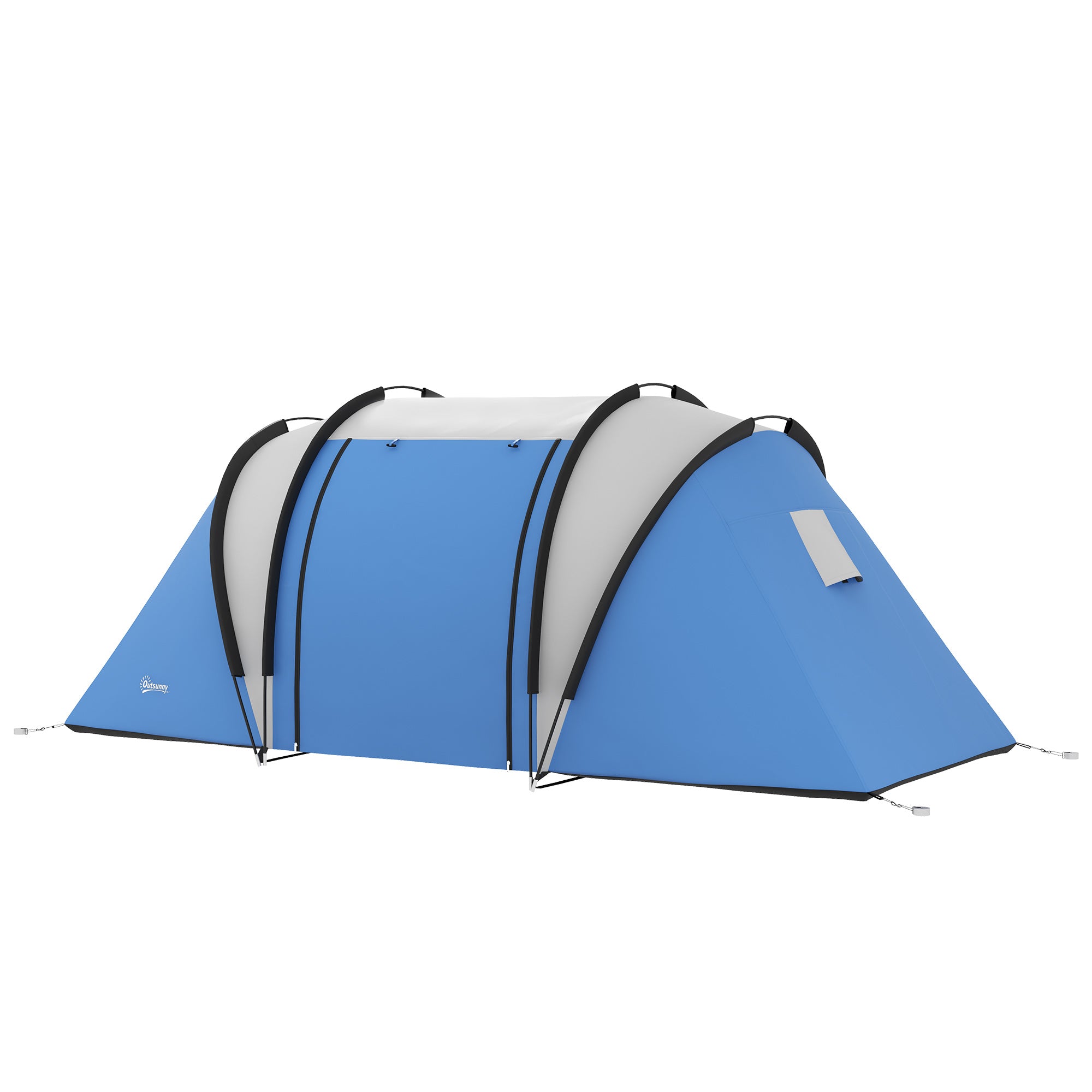 Outsunny 4-5 Person Camping Tent with 2 Bedrooms, Living Area and Awning, 3000mm Waterproof Large Family Tent, Portable with Bag, for Fishing Hiking Festival, Blue