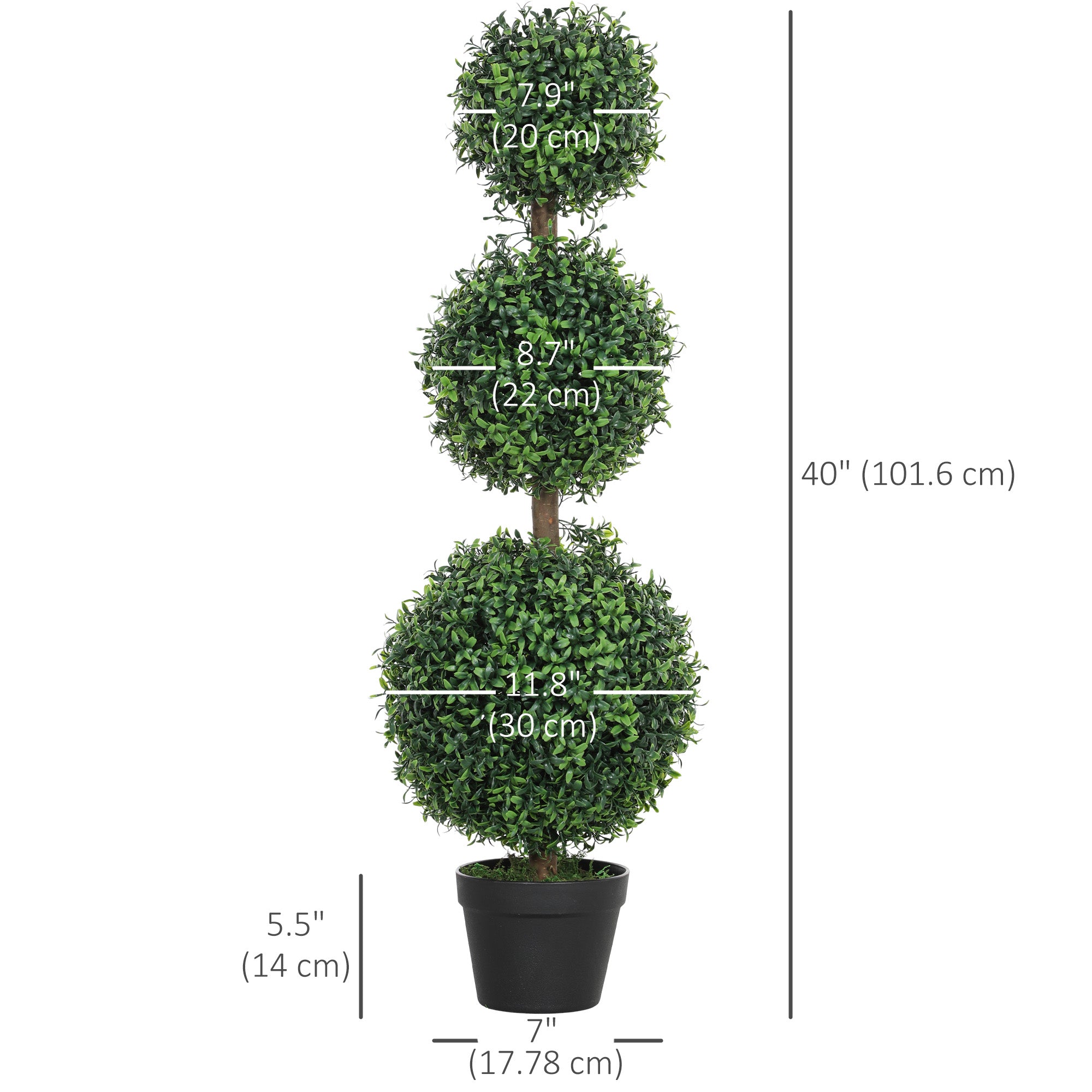 HOMCOM 2 Pack Decorative Artificial Plants, Topiary Ball-shaped Boxwood Trees in Pot, Fake Plants for Home Indoor outdoor Decor, 40 Inch, Green