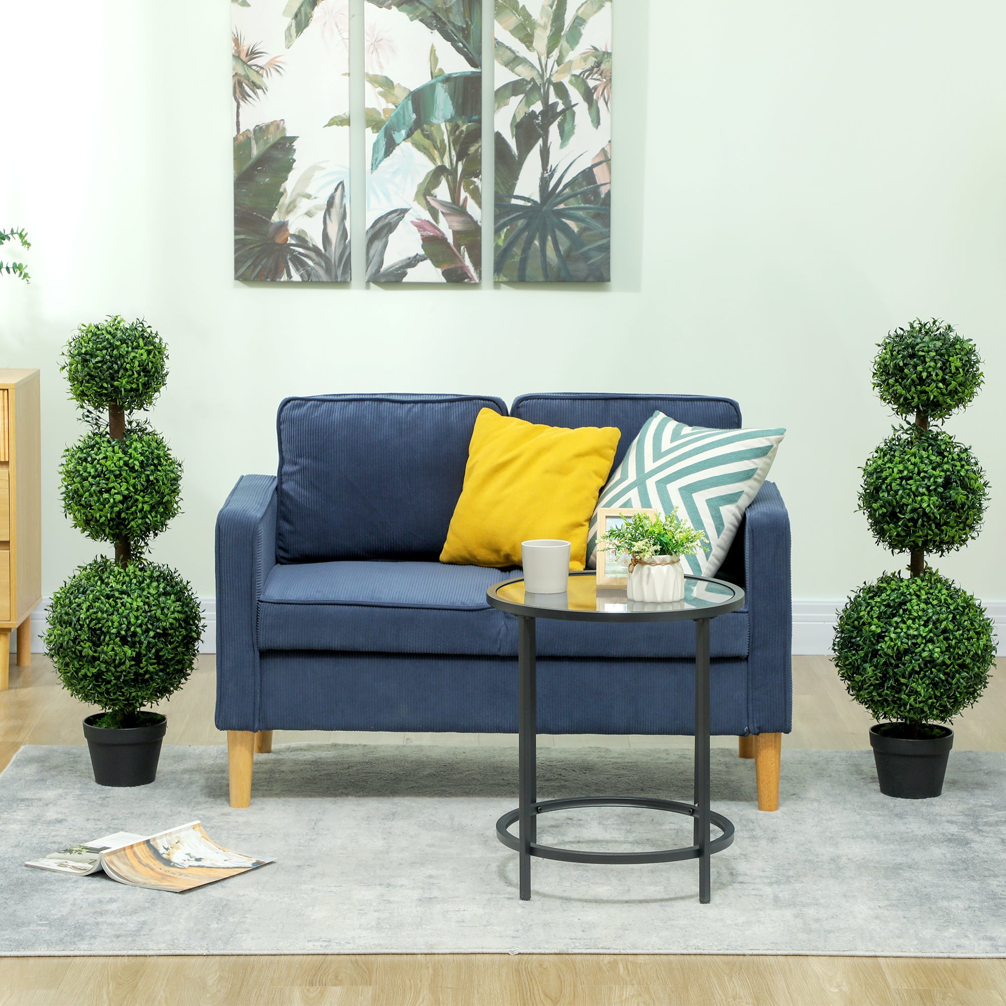 HOMCOM 2 Pack Decorative Artificial Plants, Topiary Ball-shaped Boxwood Trees in Pot, Fake Plants for Home Indoor outdoor Decor, 40 Inch, Green