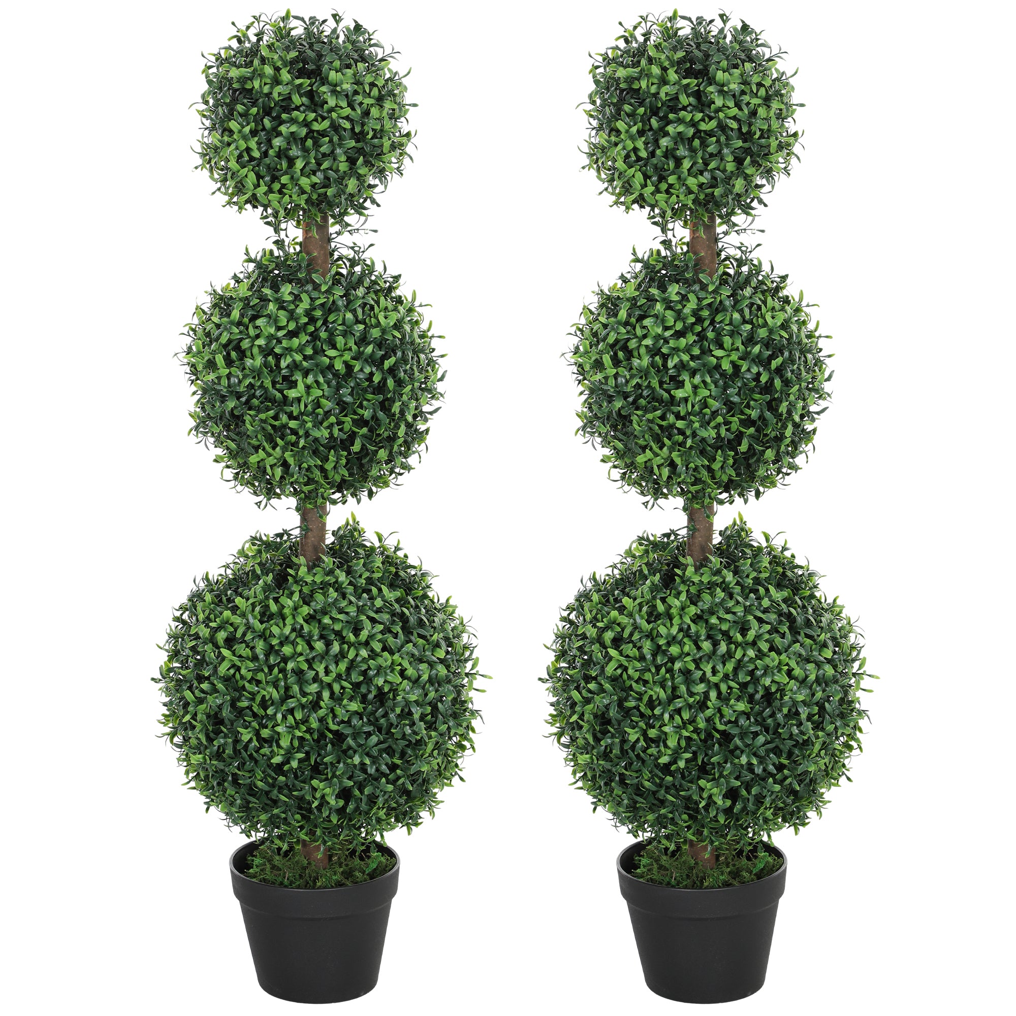 HOMCOM 2 Pack Decorative Artificial Plants, Topiary Ball-shaped Boxwood Trees in Pot, Fake Plants for Home Indoor outdoor Decor, 40 Inch, Green