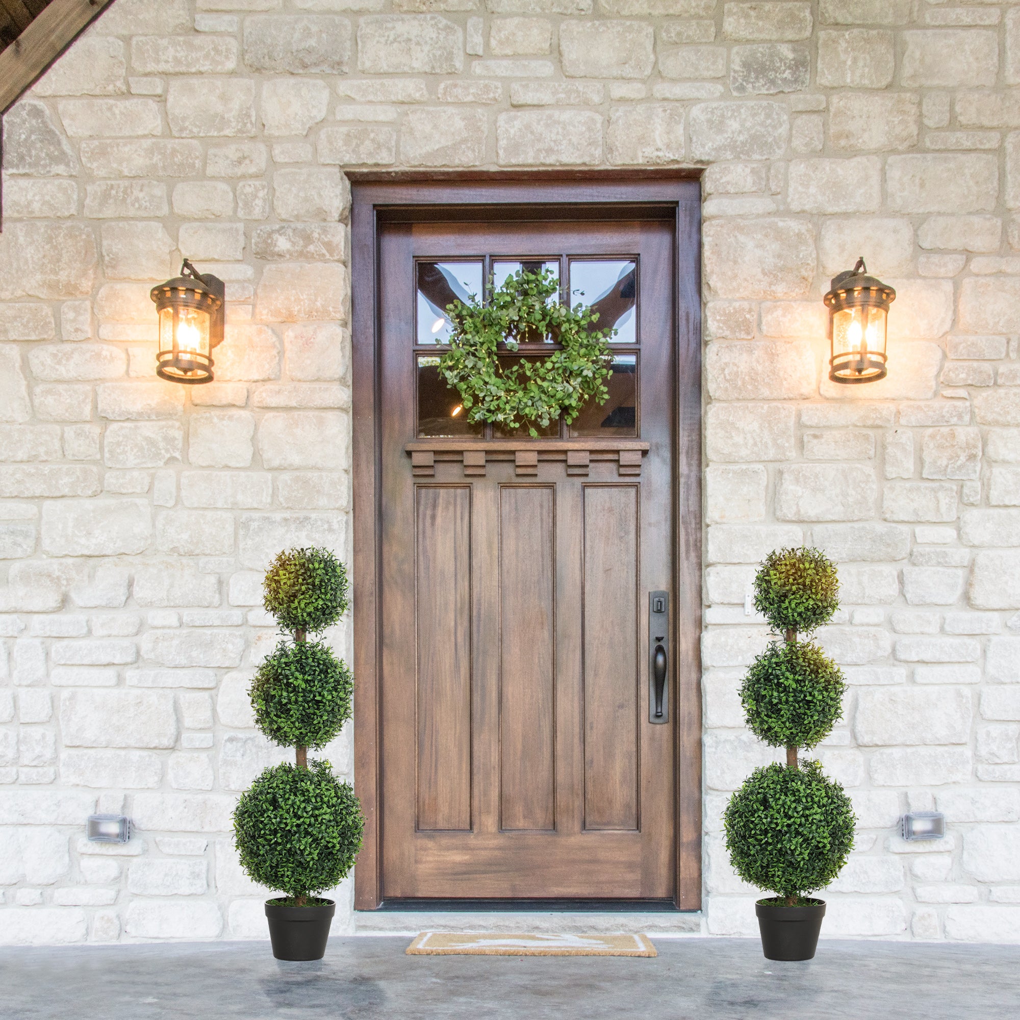 HOMCOM 2 Pack Decorative Artificial Plants, Topiary Ball-shaped Boxwood Trees in Pot, Fake Plants for Home Indoor outdoor Decor, 40 Inch, Green